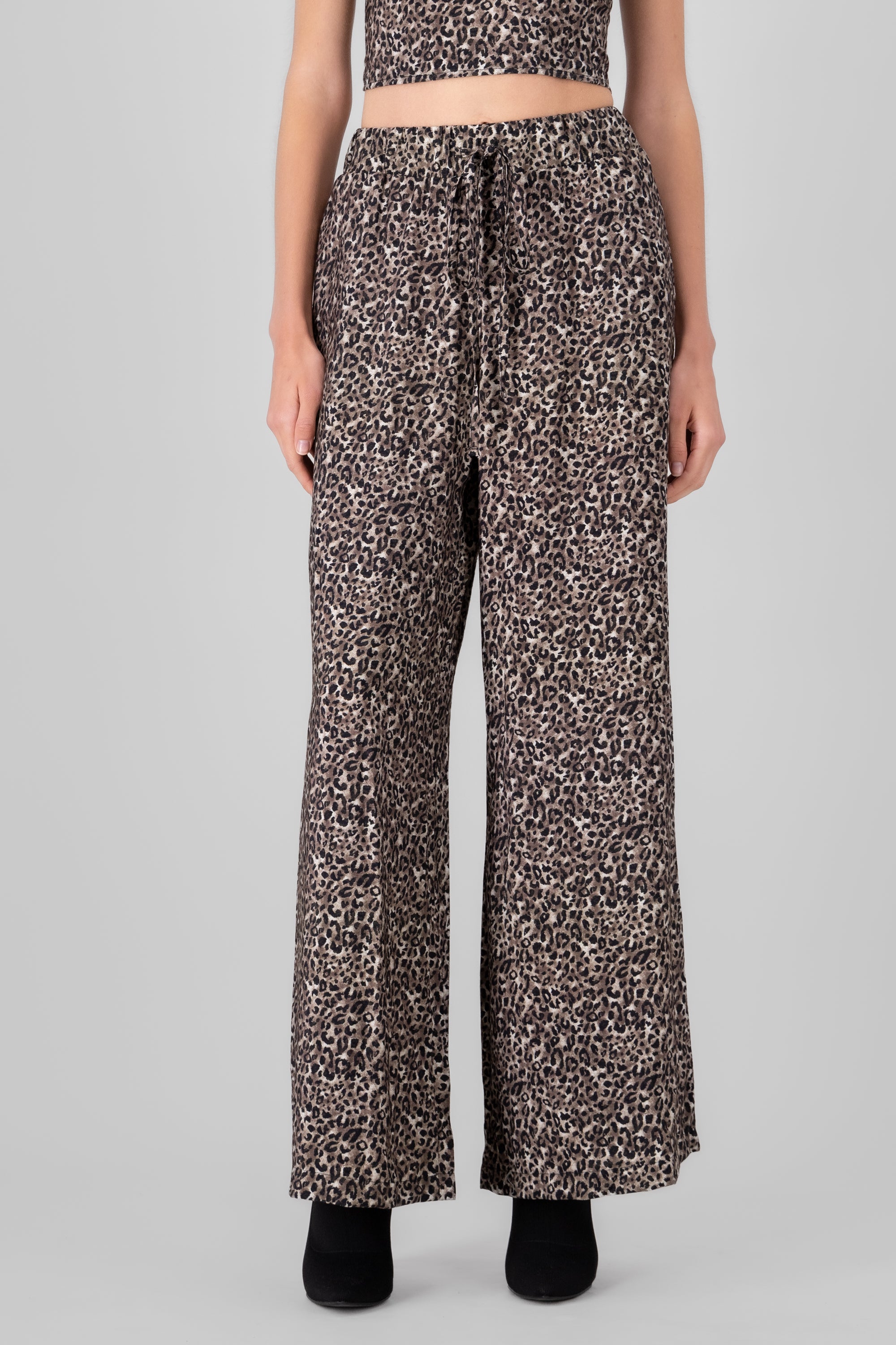 Animal Print Wide Leg Pants BROWN COMBO