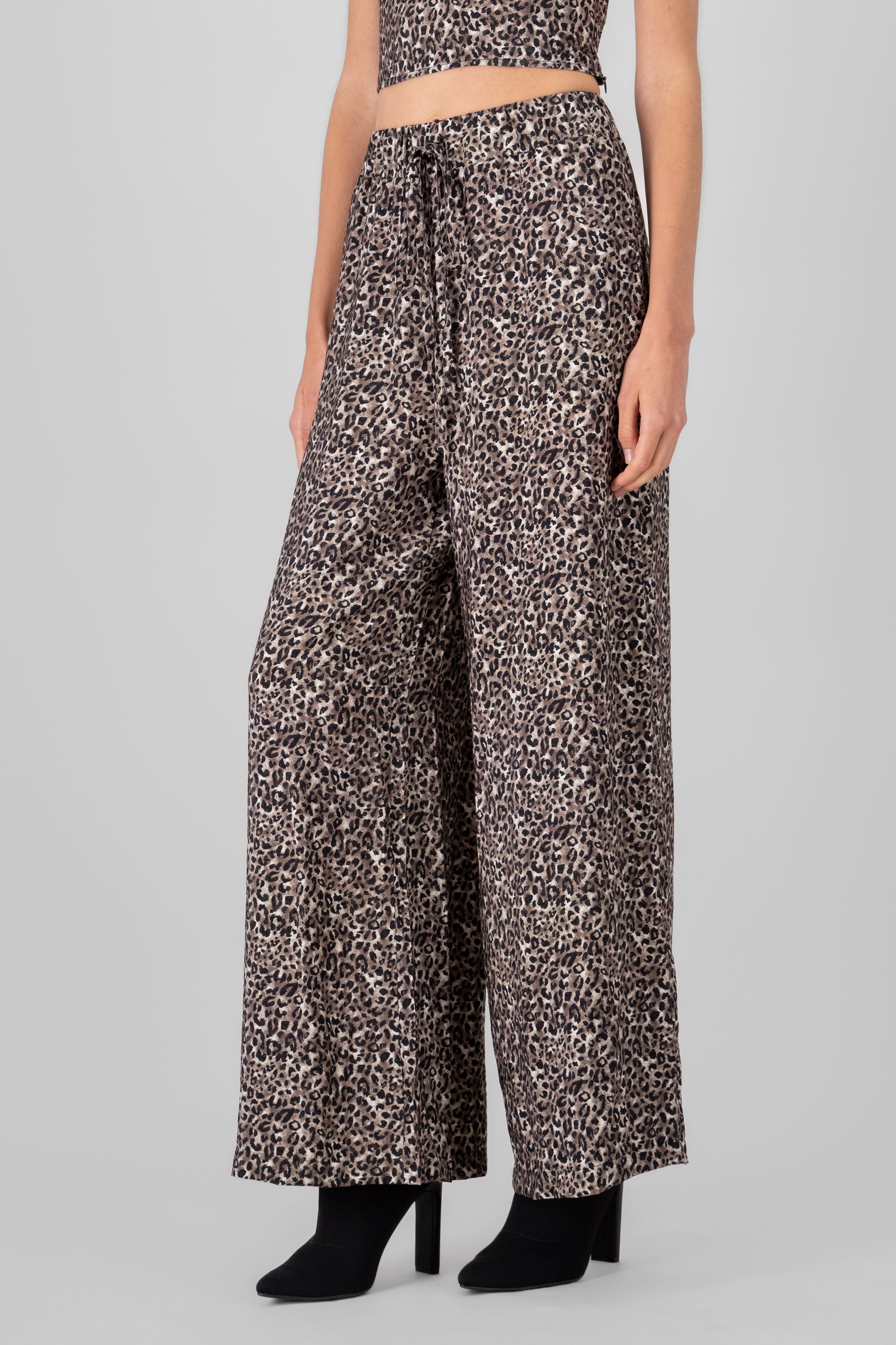 Animal Print Wide Leg Pants BROWN COMBO