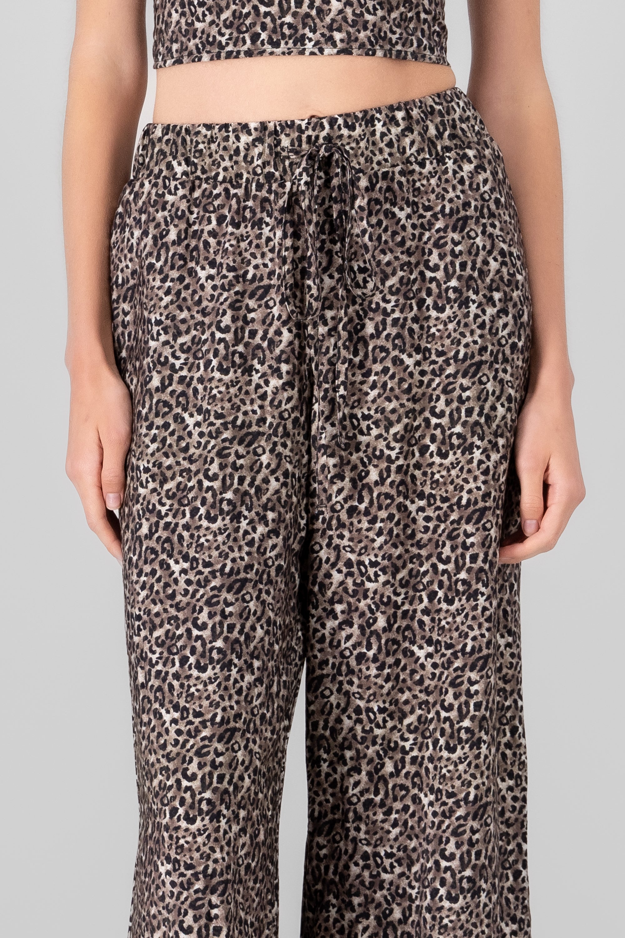 Animal Print Wide Leg Pants BROWN COMBO