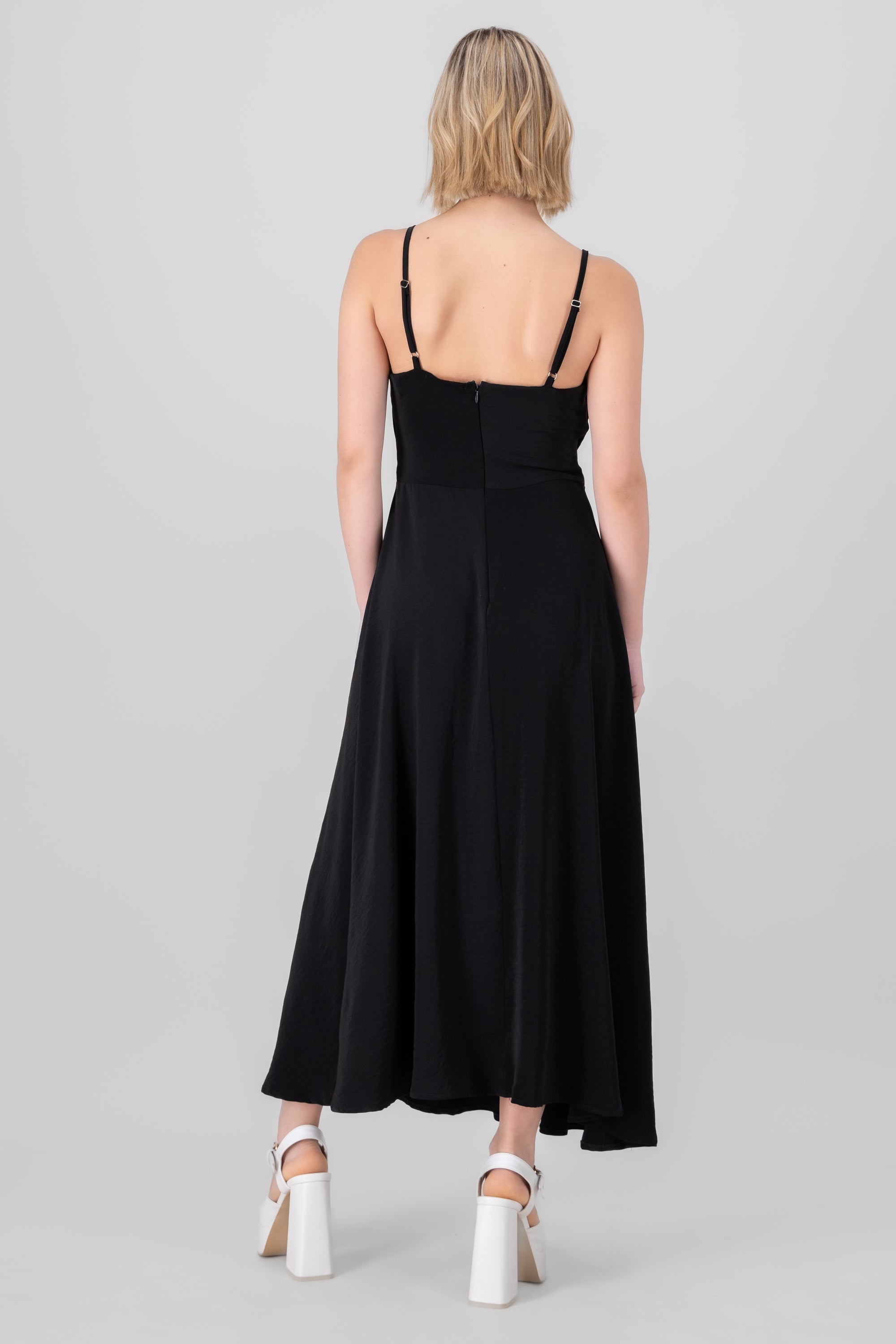 Solid Midi Dress With Neckline Detail BLACK