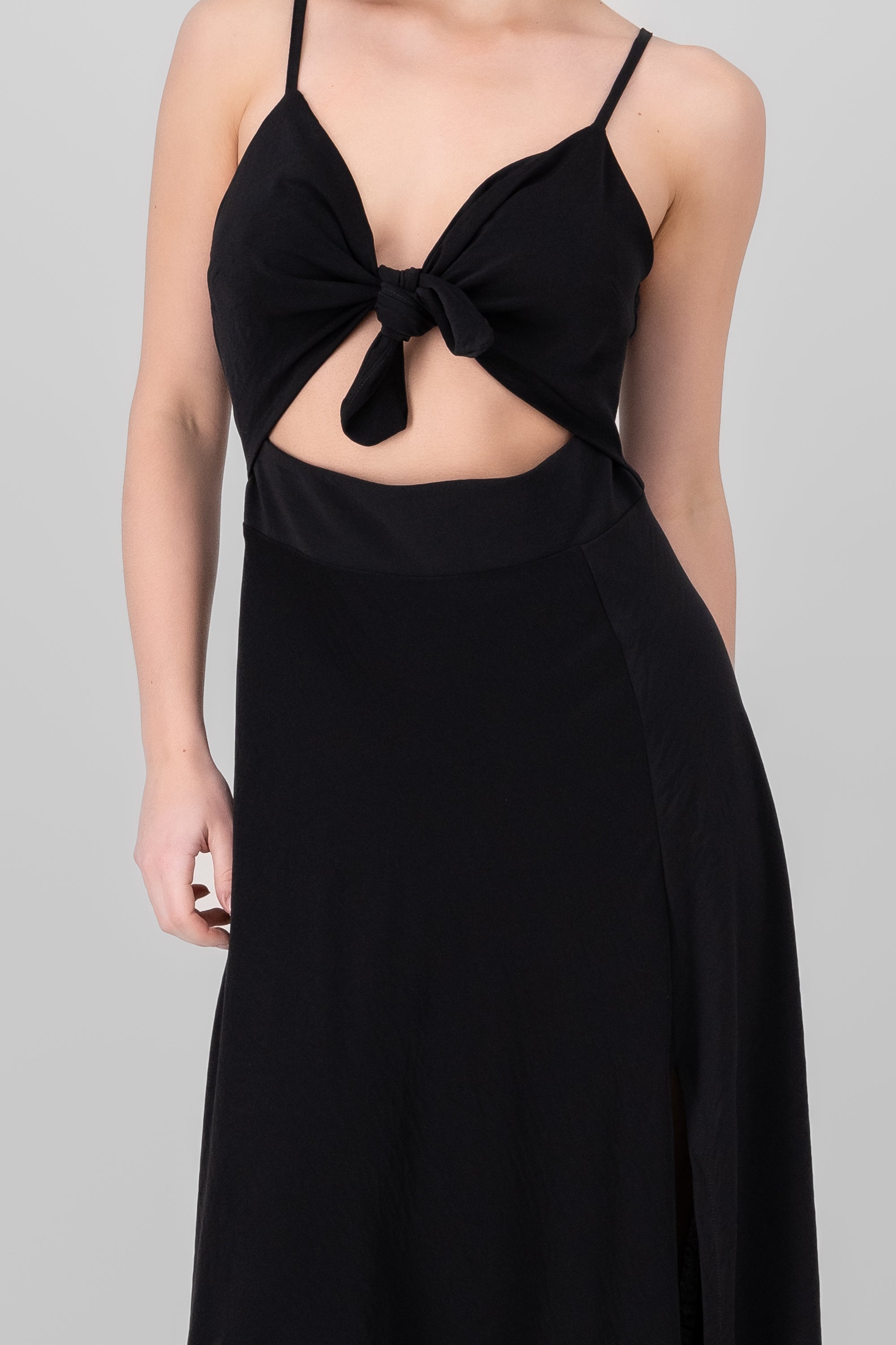 Solid Midi Dress With Neckline Detail BLACK