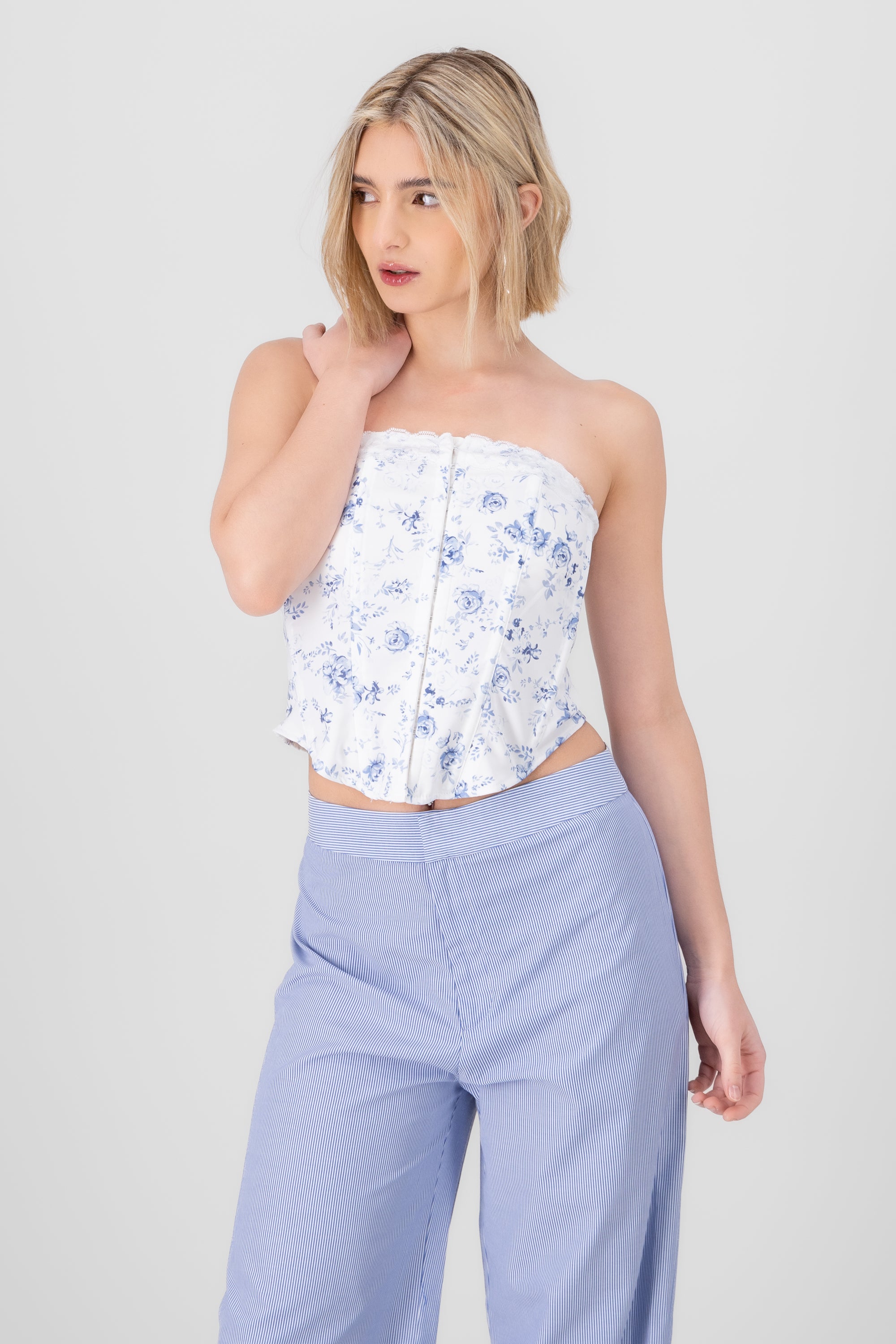 Floral Print Corset Top BLUE COMBO