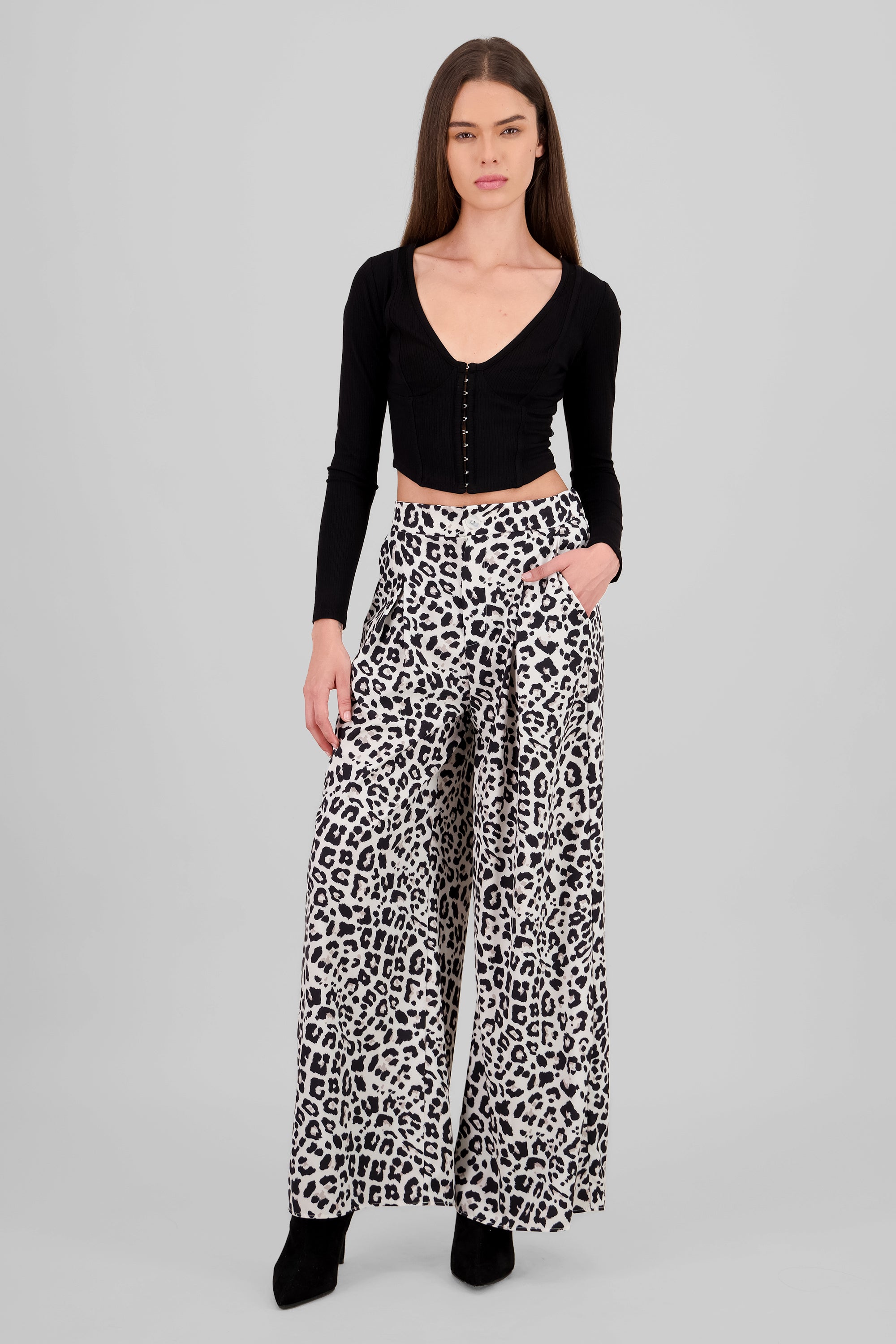 Animal Print Wide Leg Pants BONE COMBO