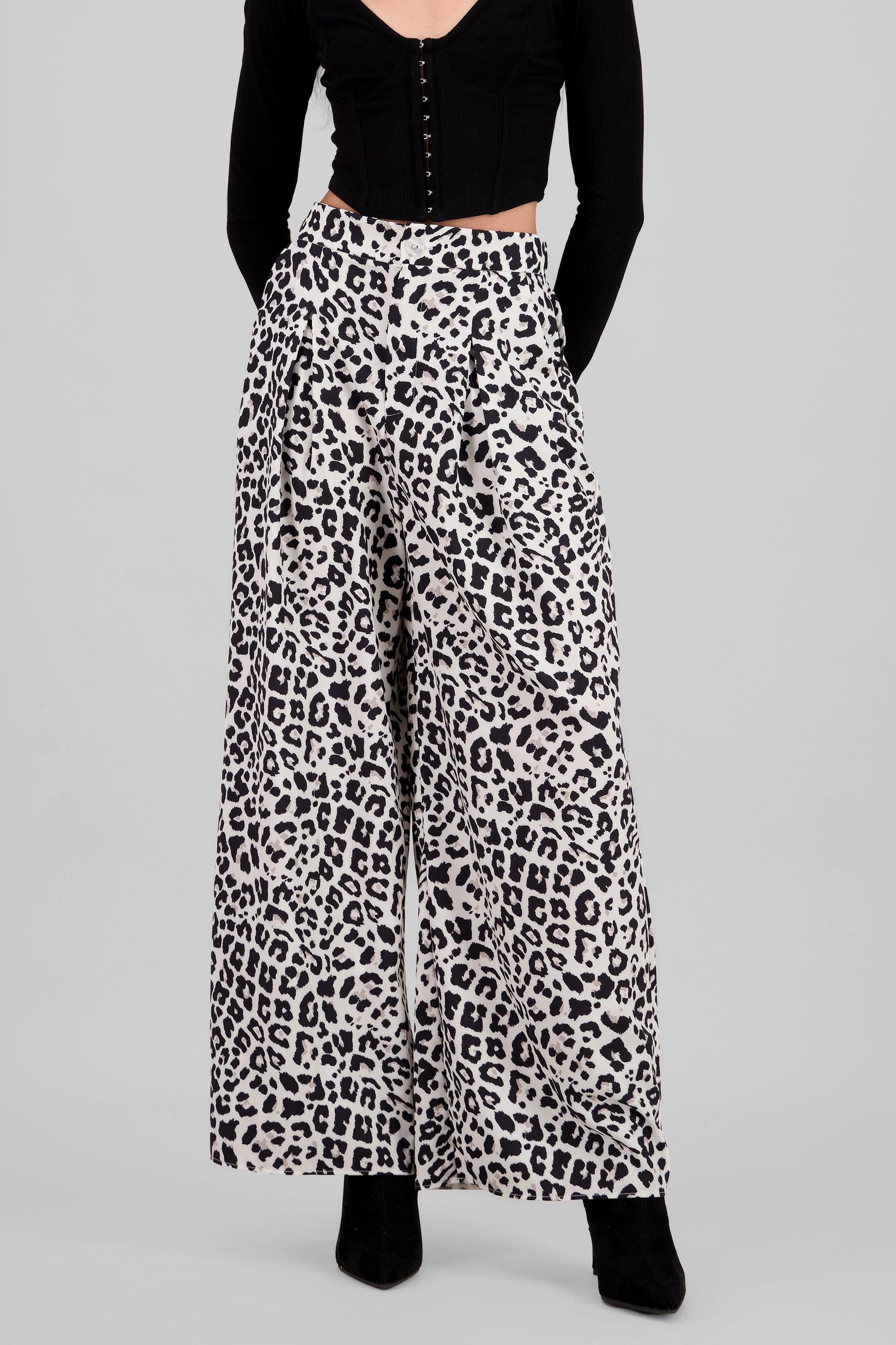 Animal Print Wide Leg Pants BONE COMBO