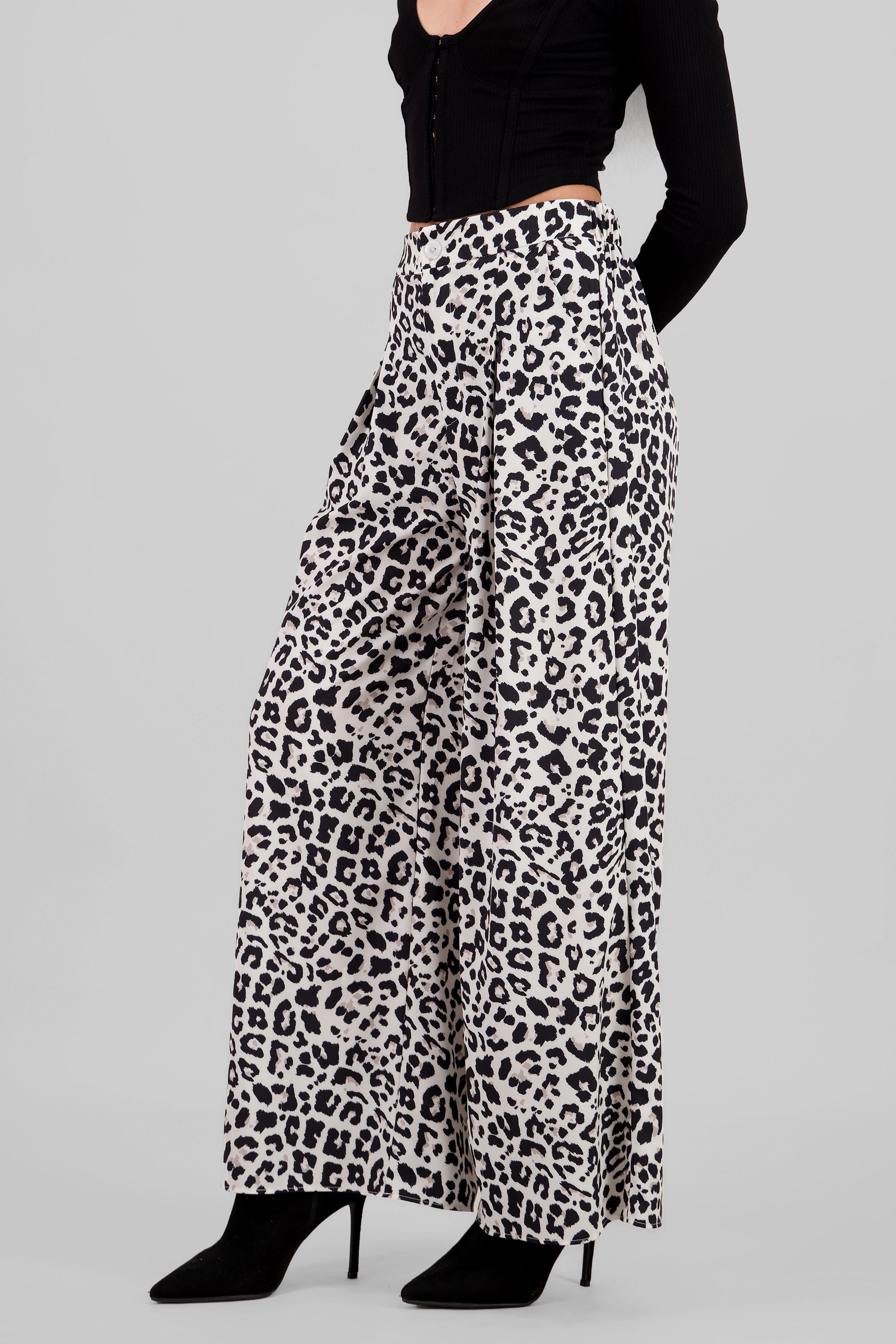 Animal Print Wide Leg Pants BONE COMBO