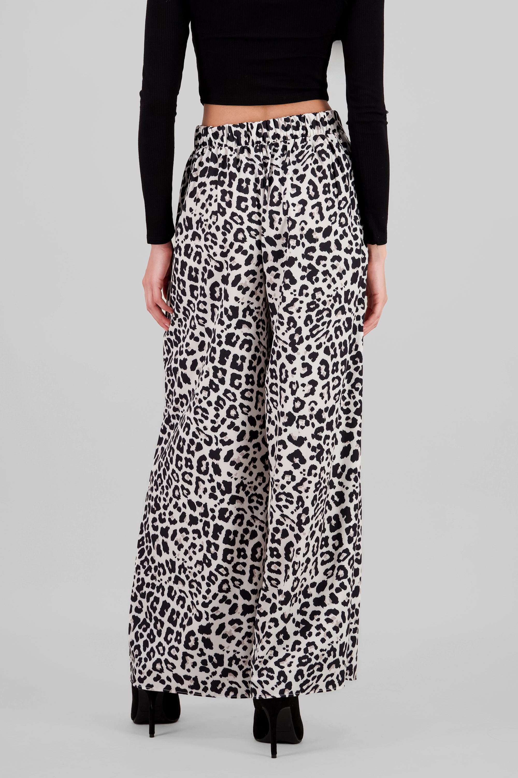 Animal Print Wide Leg Pants BONE COMBO