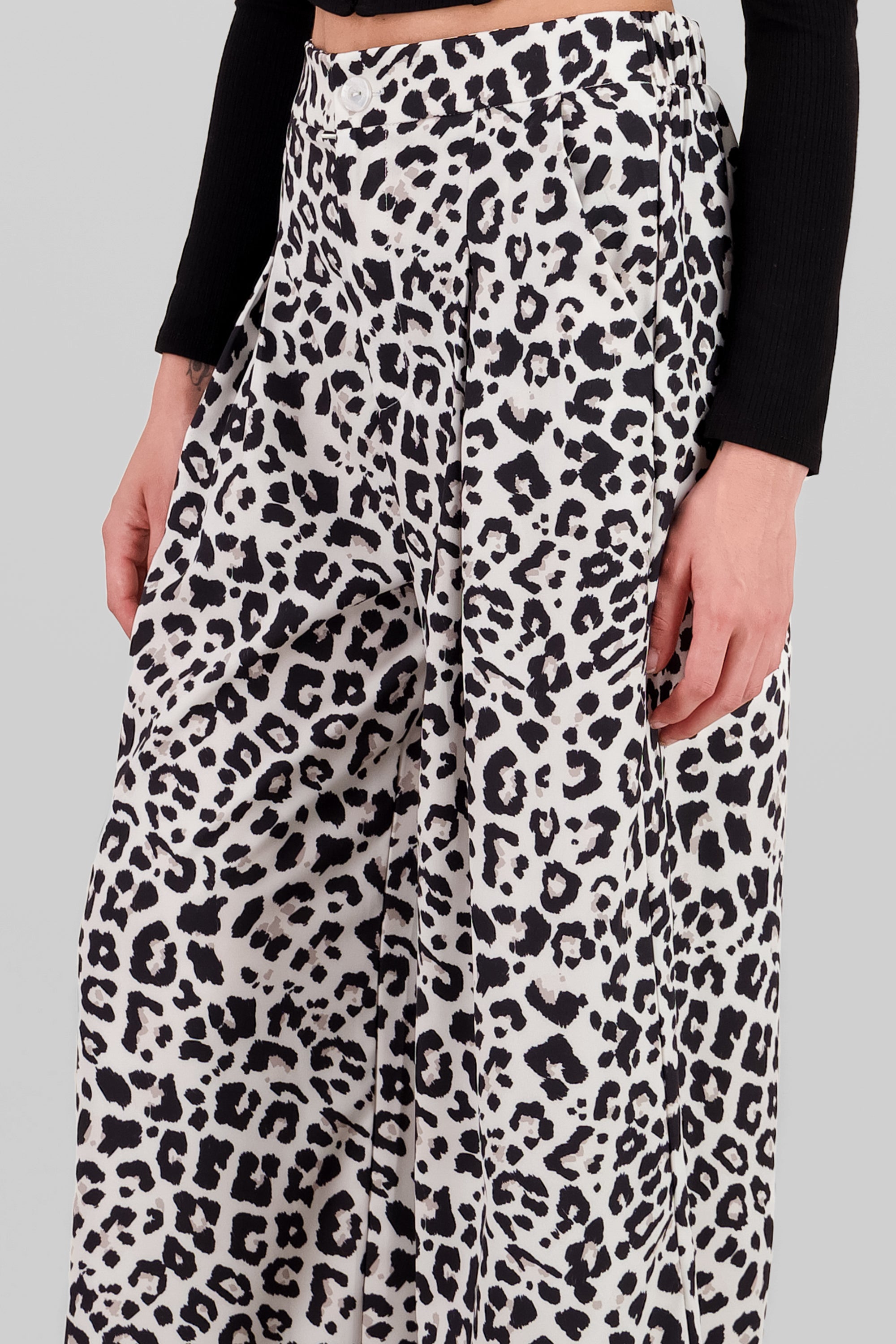 Animal Print Wide Leg Pants BONE COMBO