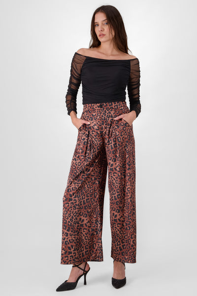 Animal Print Wide Leg Pants BROWN COMBO