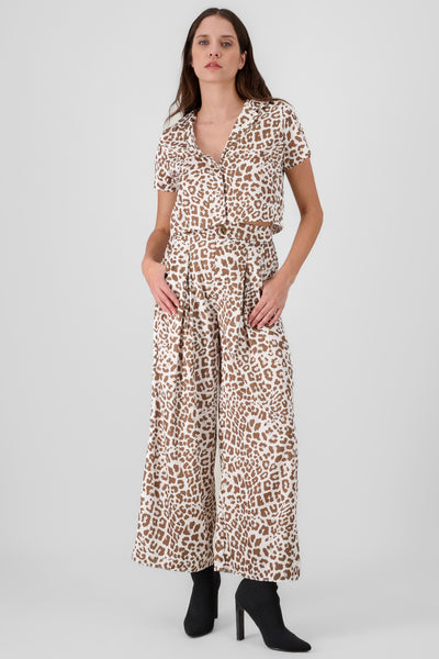 Animal Print Wide Leg Pants BROWN COMBO