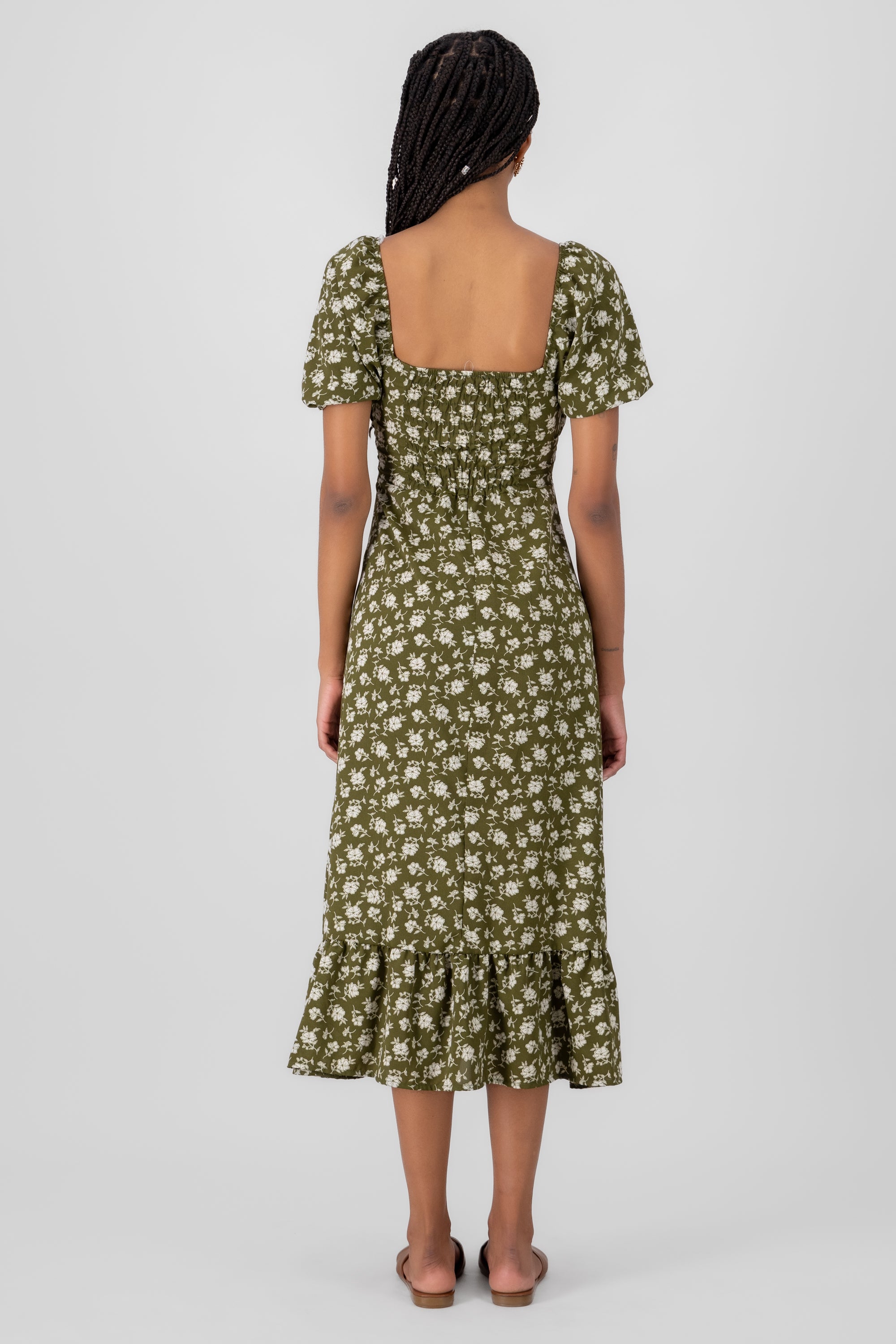 Floral Print Midi Dress OLIVE COMBO