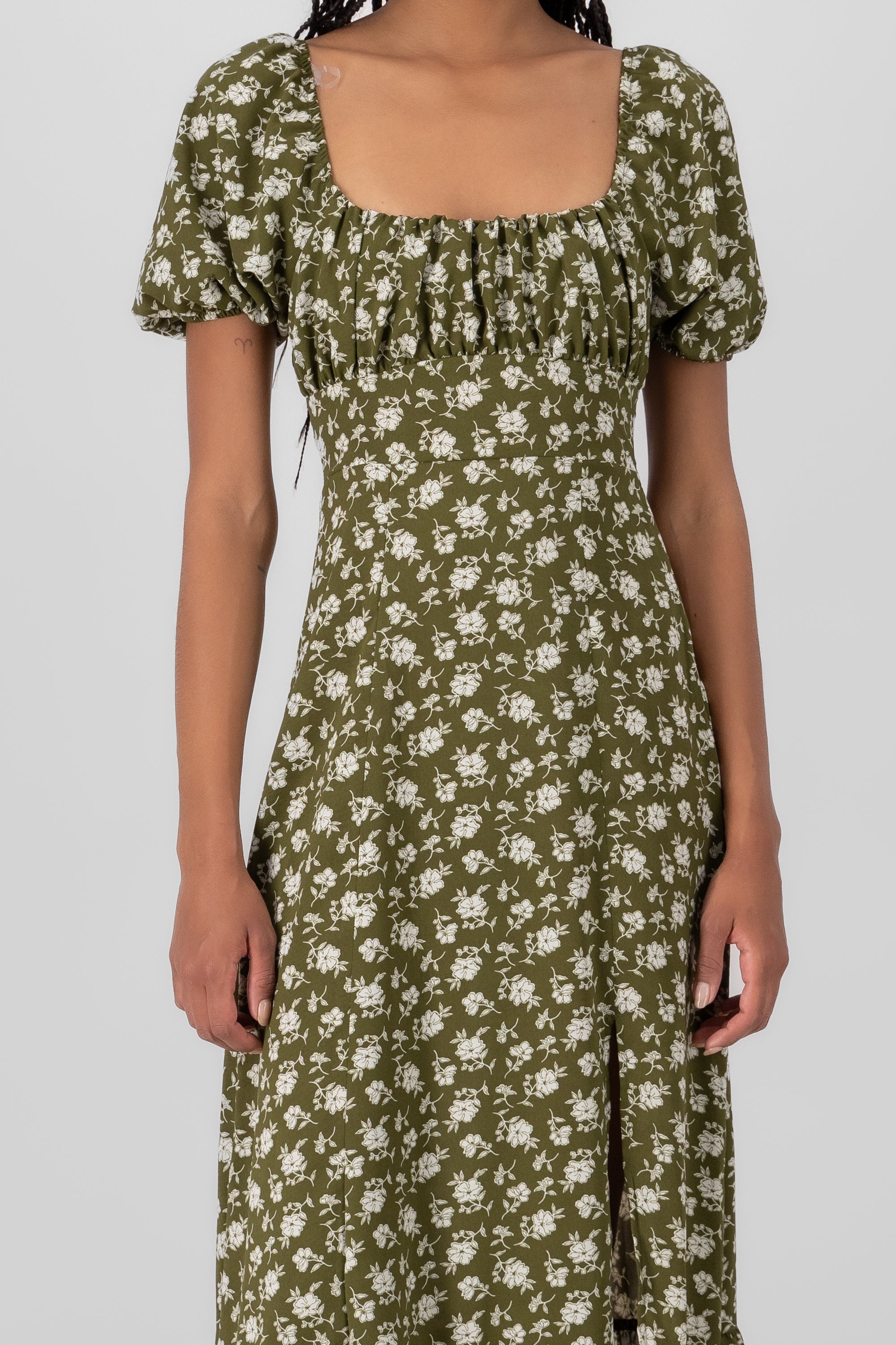 Floral Print Midi Dress OLIVE COMBO