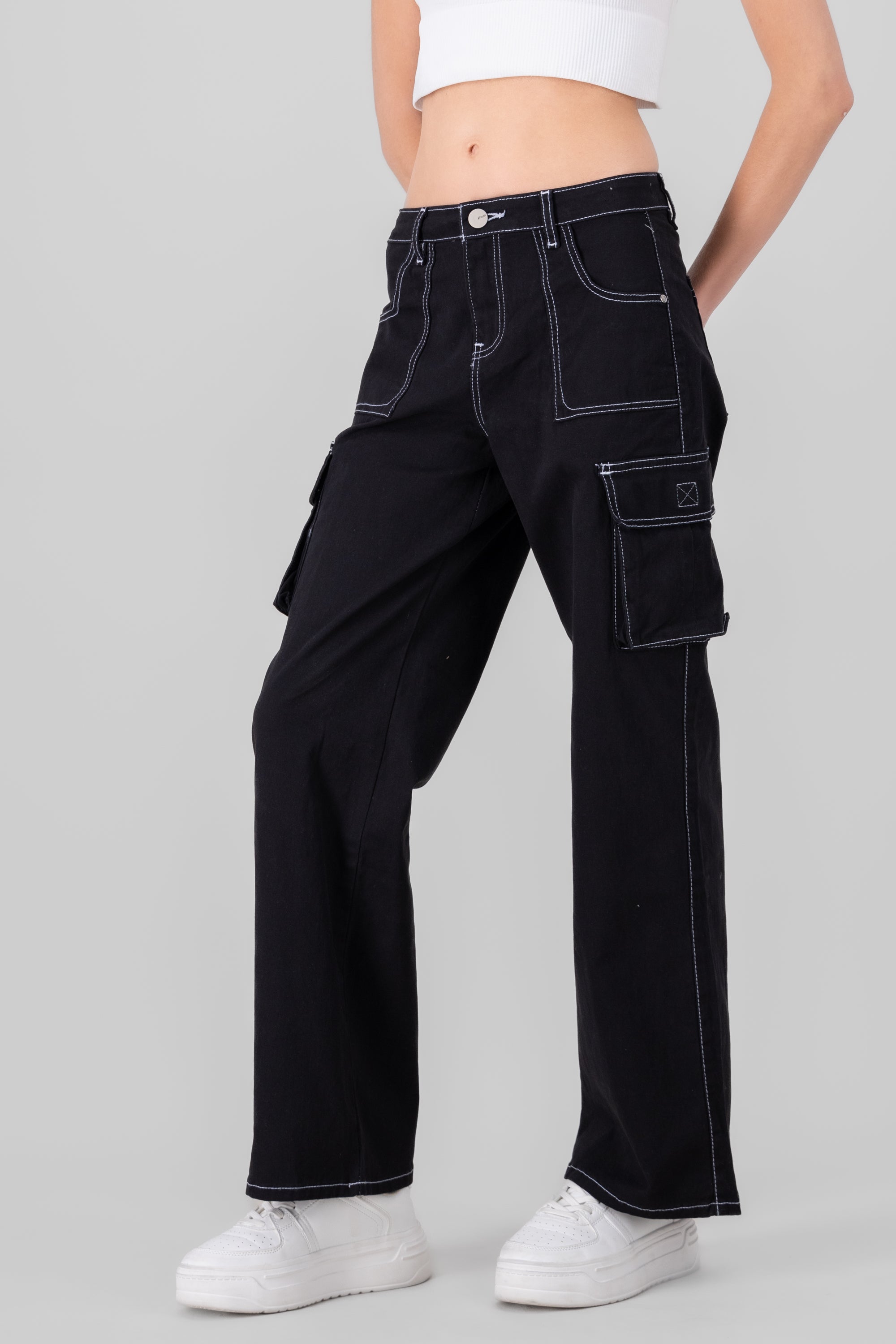 Cargo Wide Leg Jeans BLACK