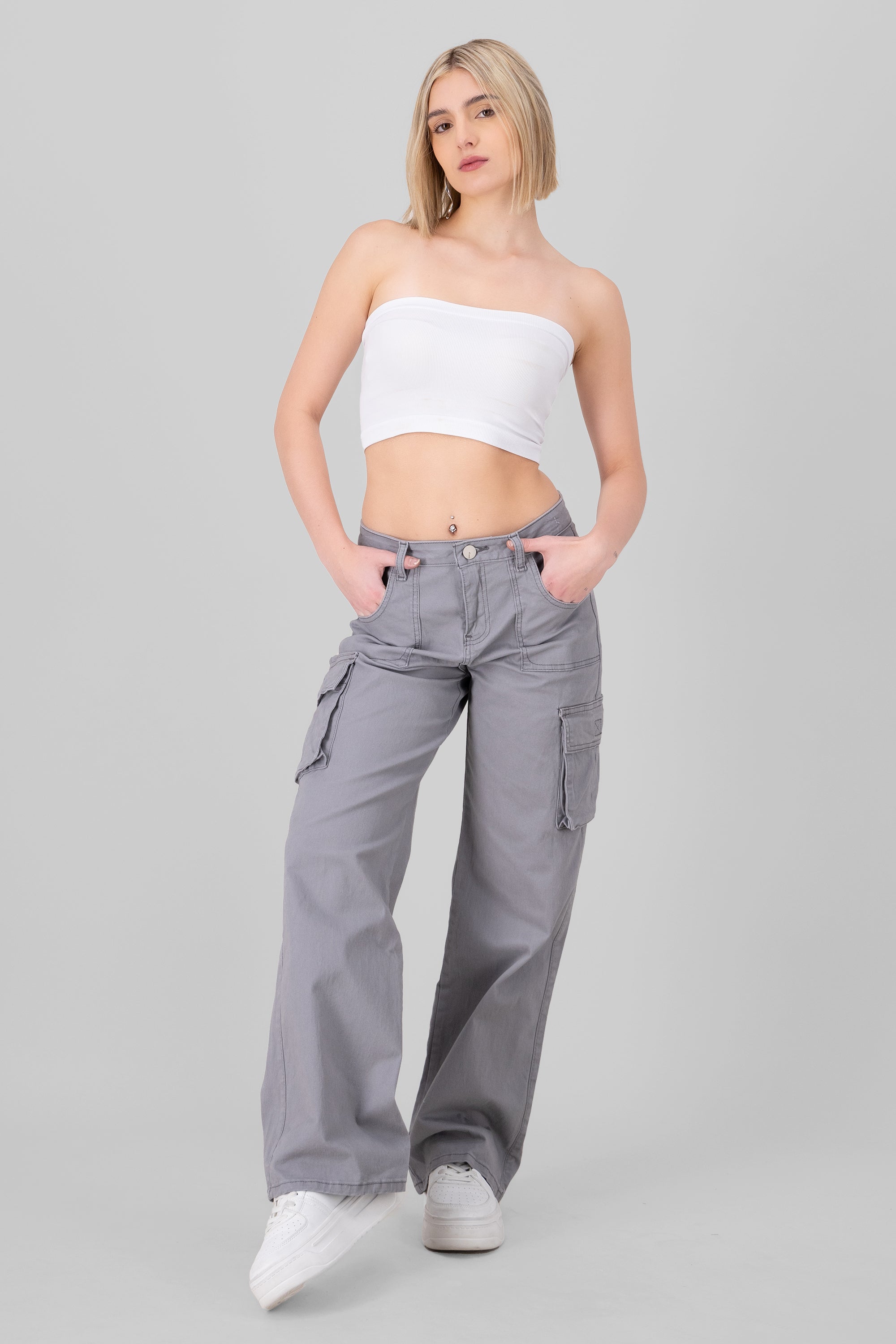 Cargo Wide Leg Jeans LIGHT GRAY