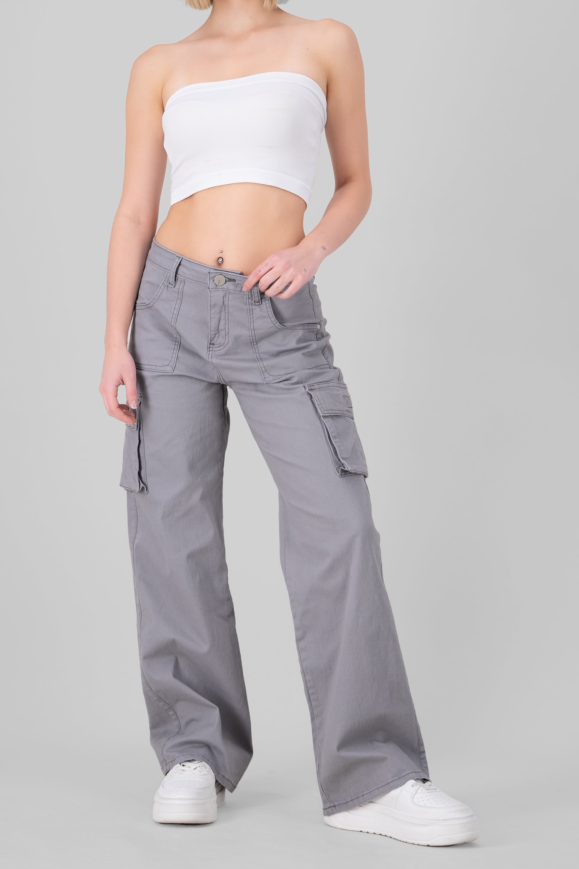 Cargo Wide Leg Jeans LIGHT GRAY