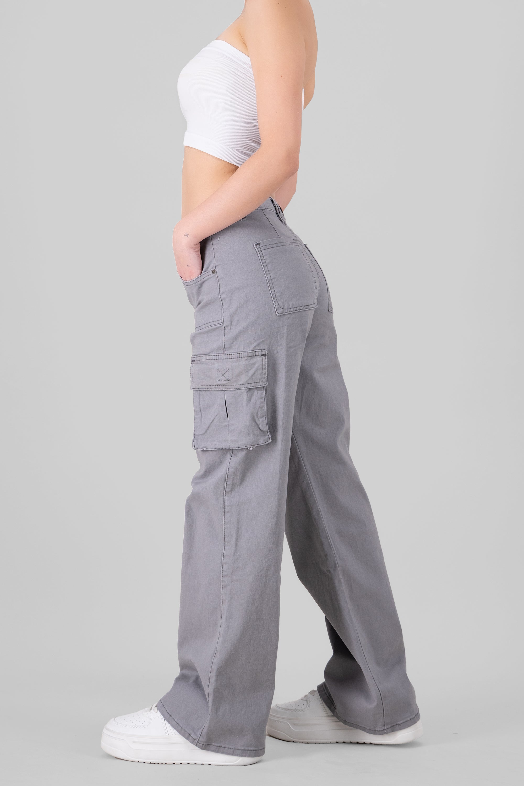 Cargo Wide Leg Jeans LIGHT GRAY