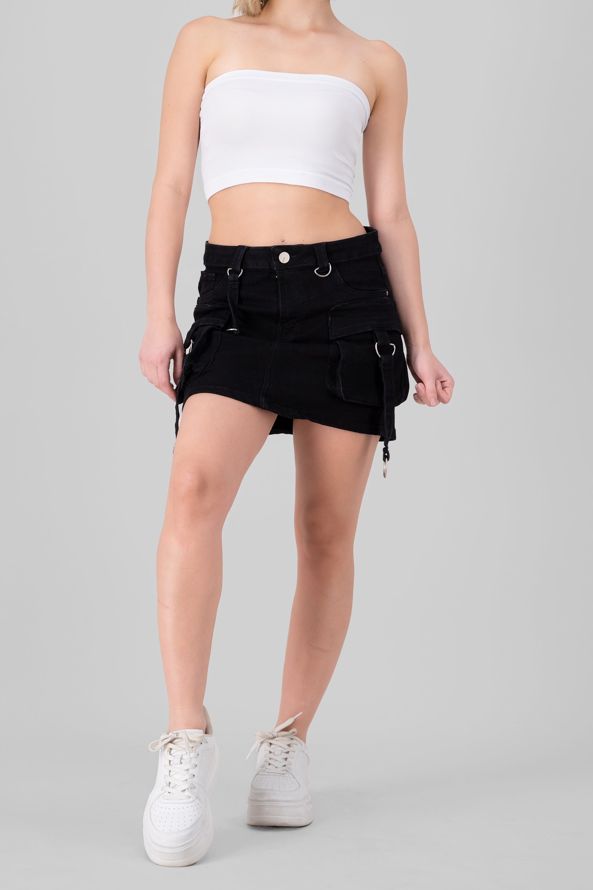 Cargo Skirt With 2 Pockets And Rings BLACK