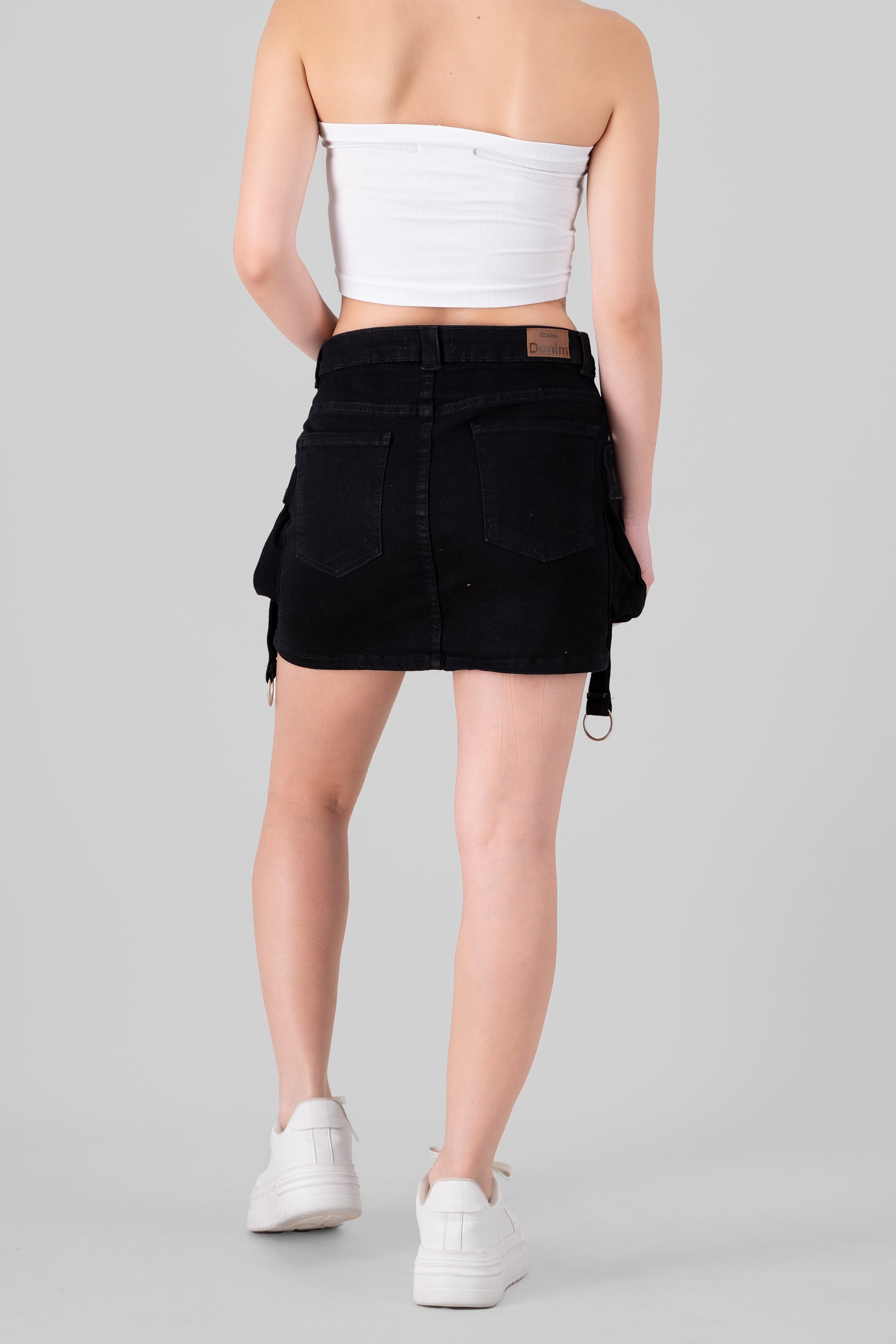 Cargo Skirt With 2 Pockets And Rings BLACK