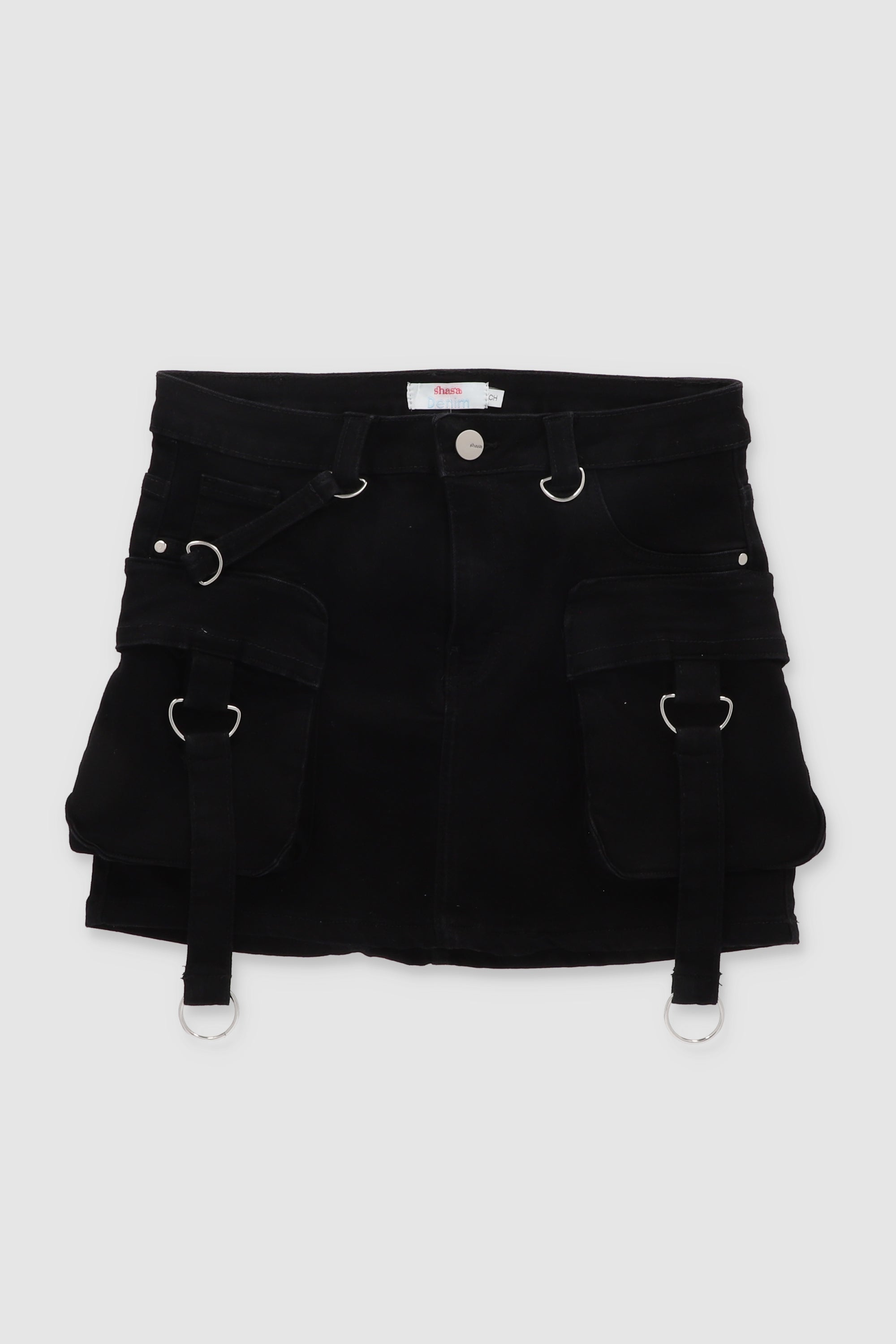 Cargo Skirt With 2 Pockets And Rings BLACK