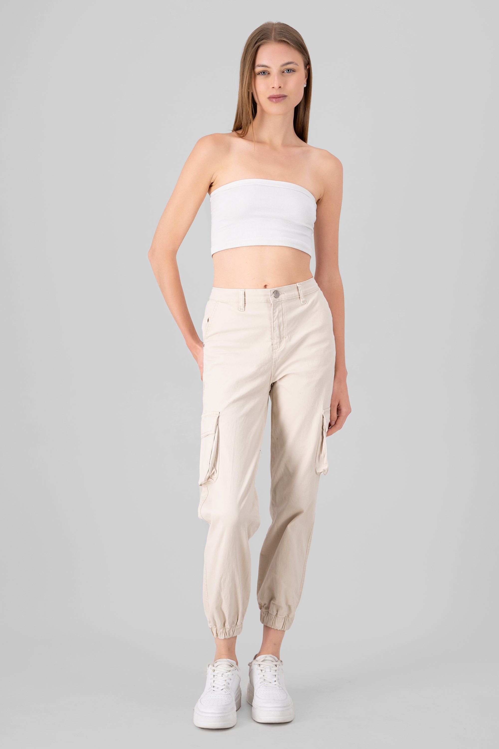 High Waisted Cargo Jeans IVORY