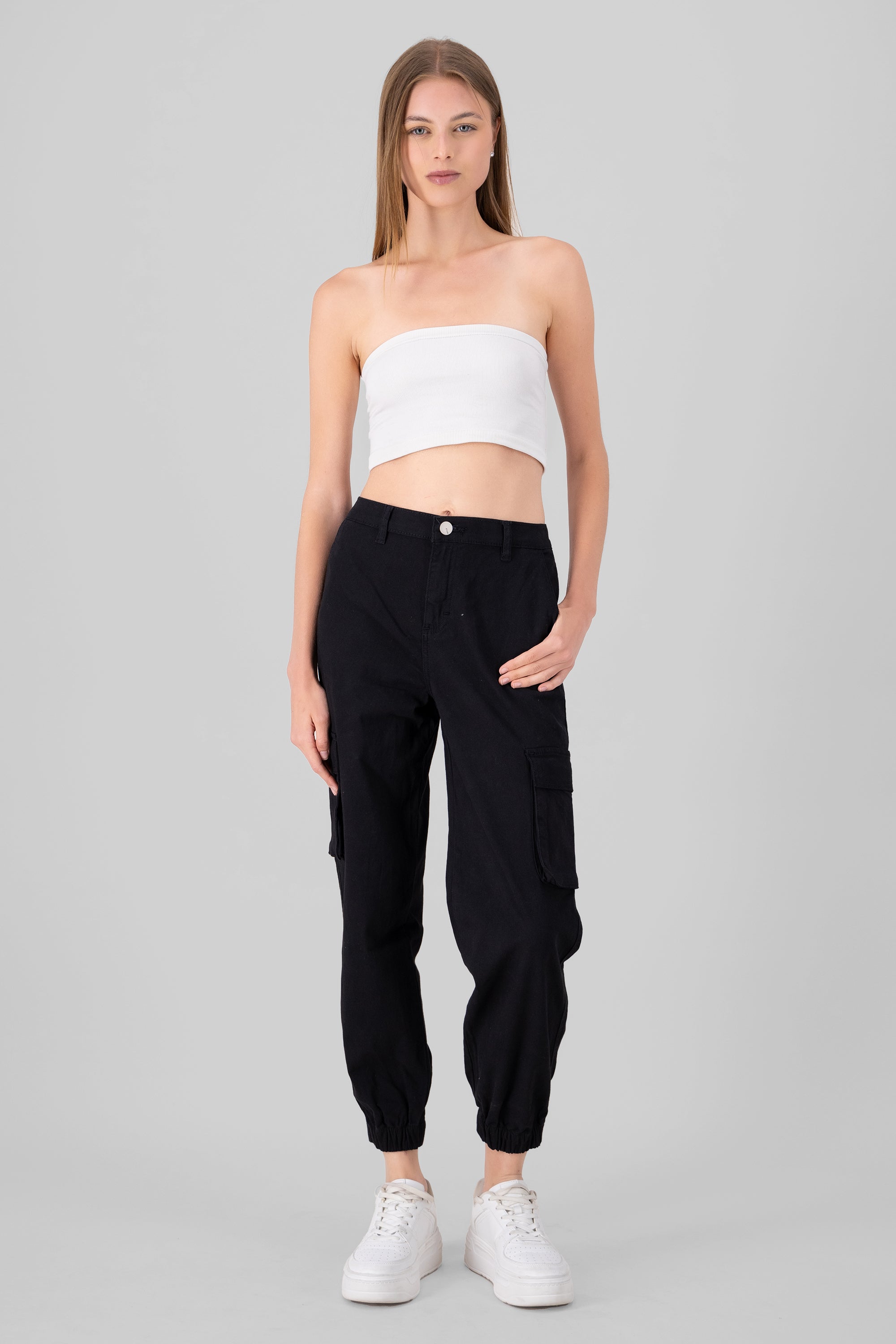 High Waisted Cargo Jeans BLACK