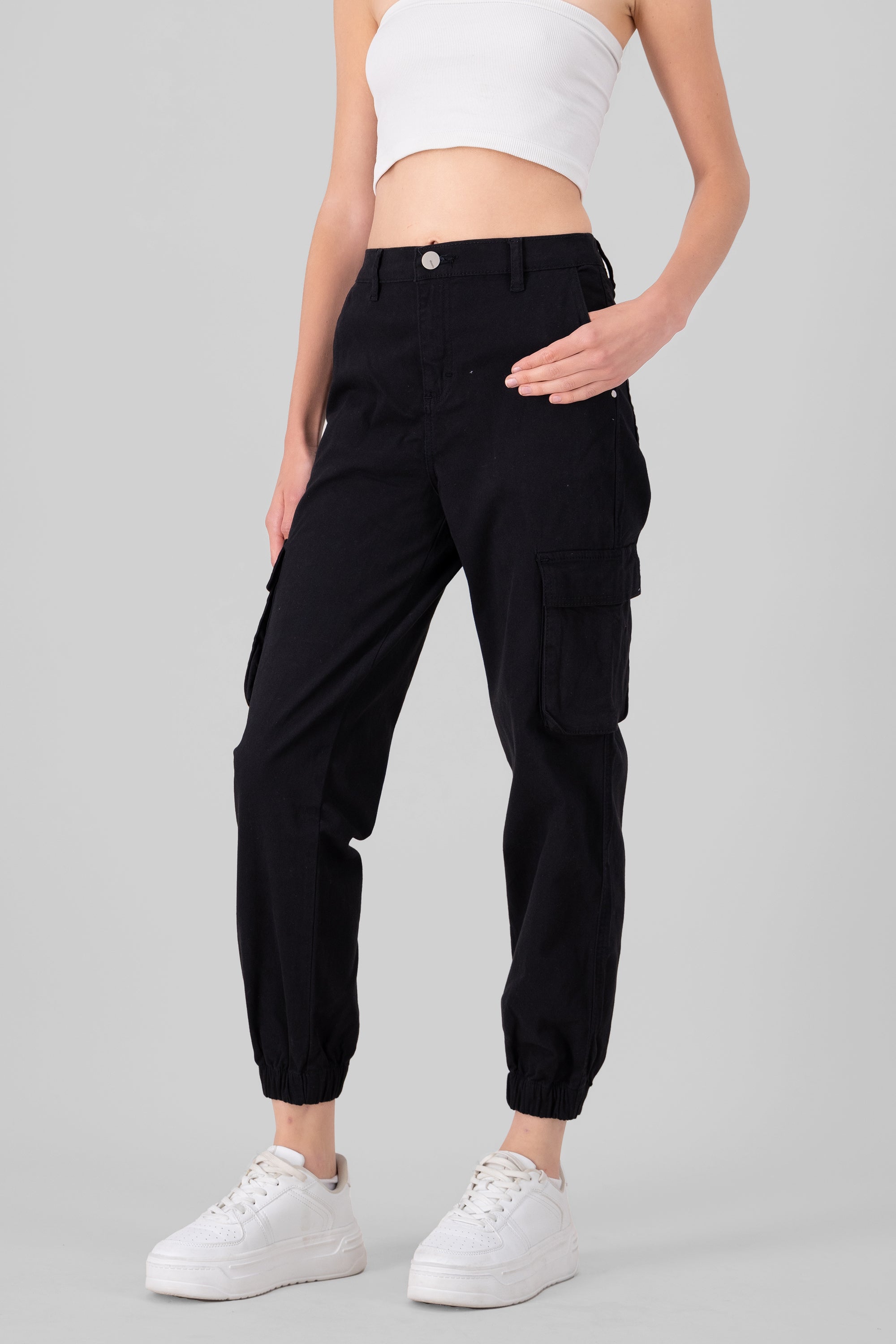 High Waisted Cargo Jeans BLACK