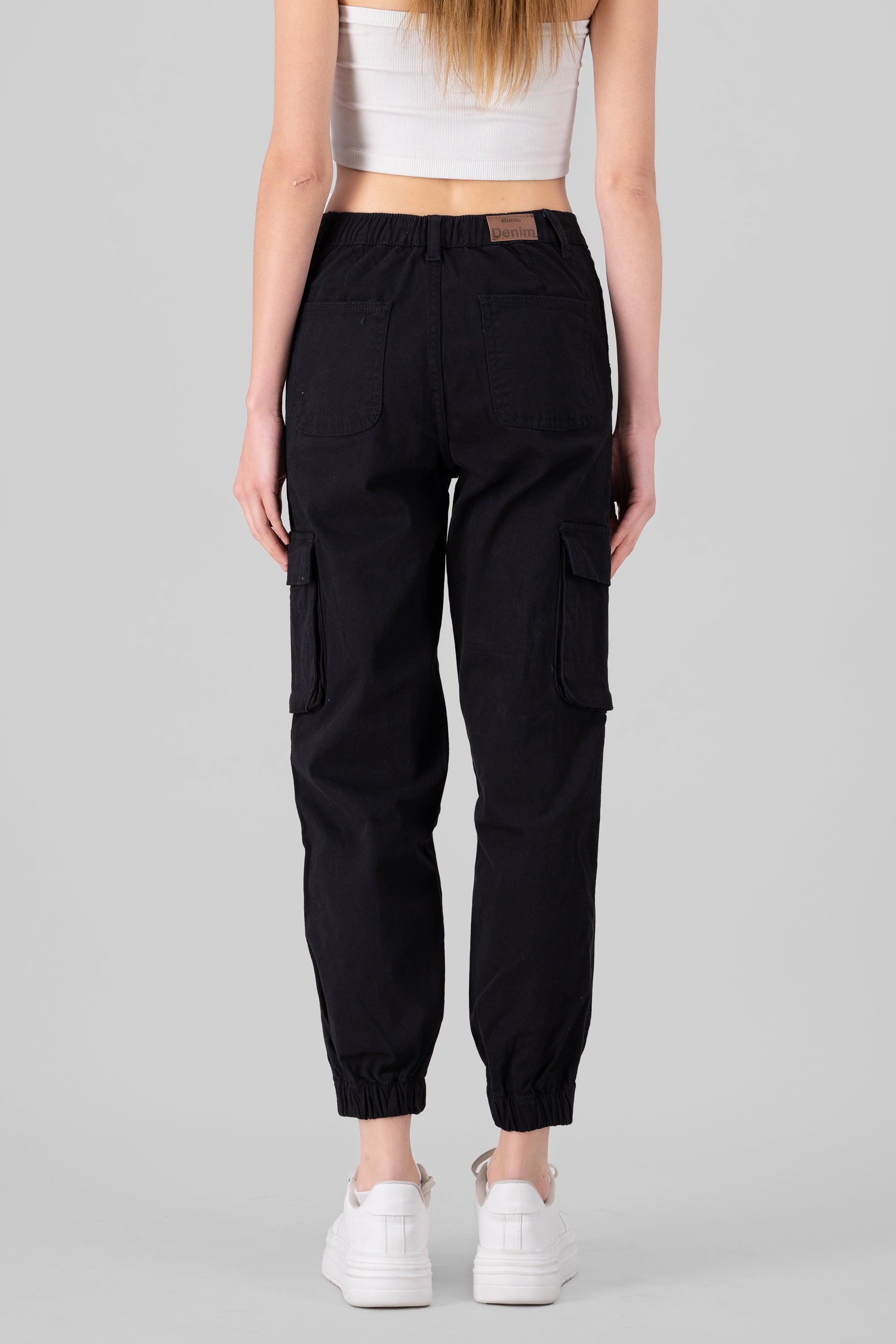 High Waisted Cargo Jeans BLACK