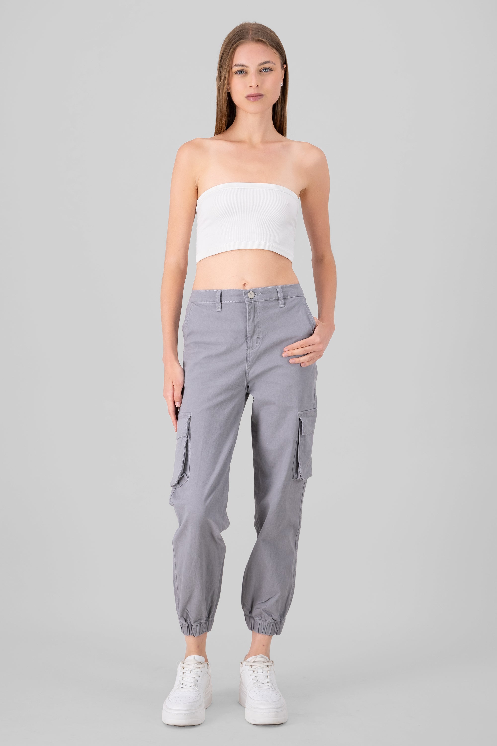 High Waisted Cargo Jeans LIGHT GRAY