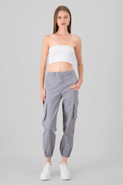 High Waisted Cargo Jeans LIGHT GRAY