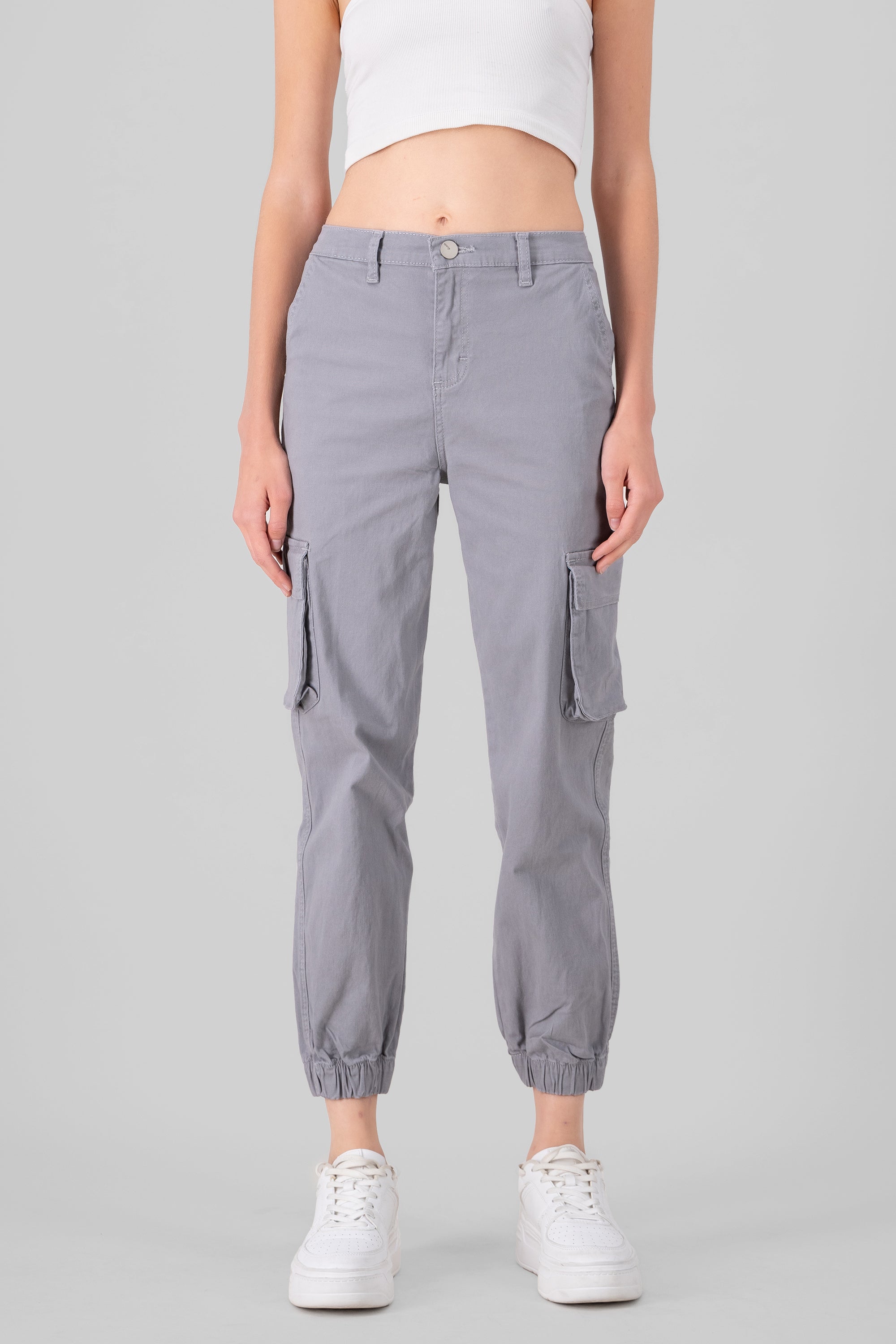 High Waisted Cargo Jeans LIGHT GRAY