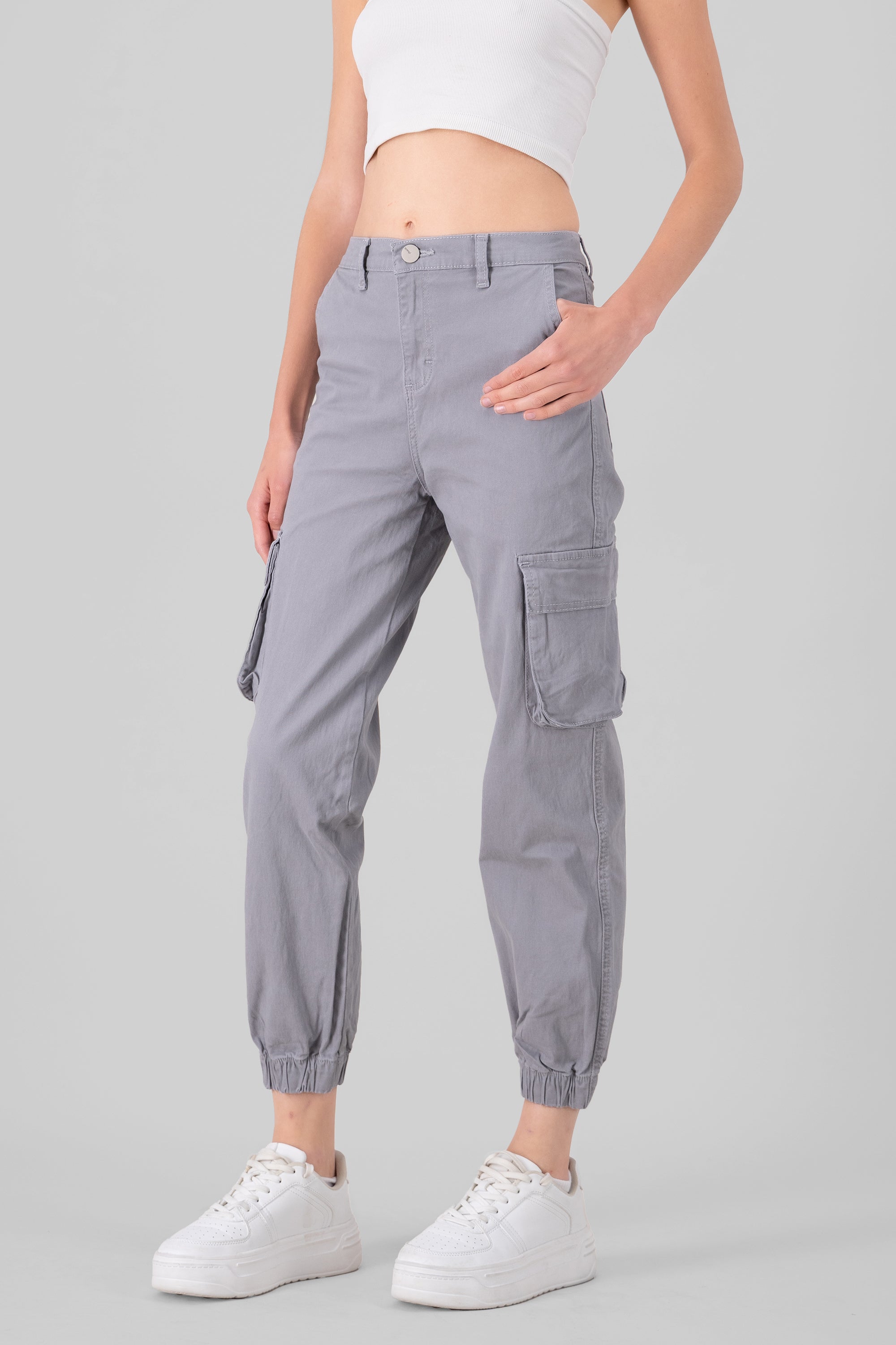 High Waisted Cargo Jeans LIGHT GRAY