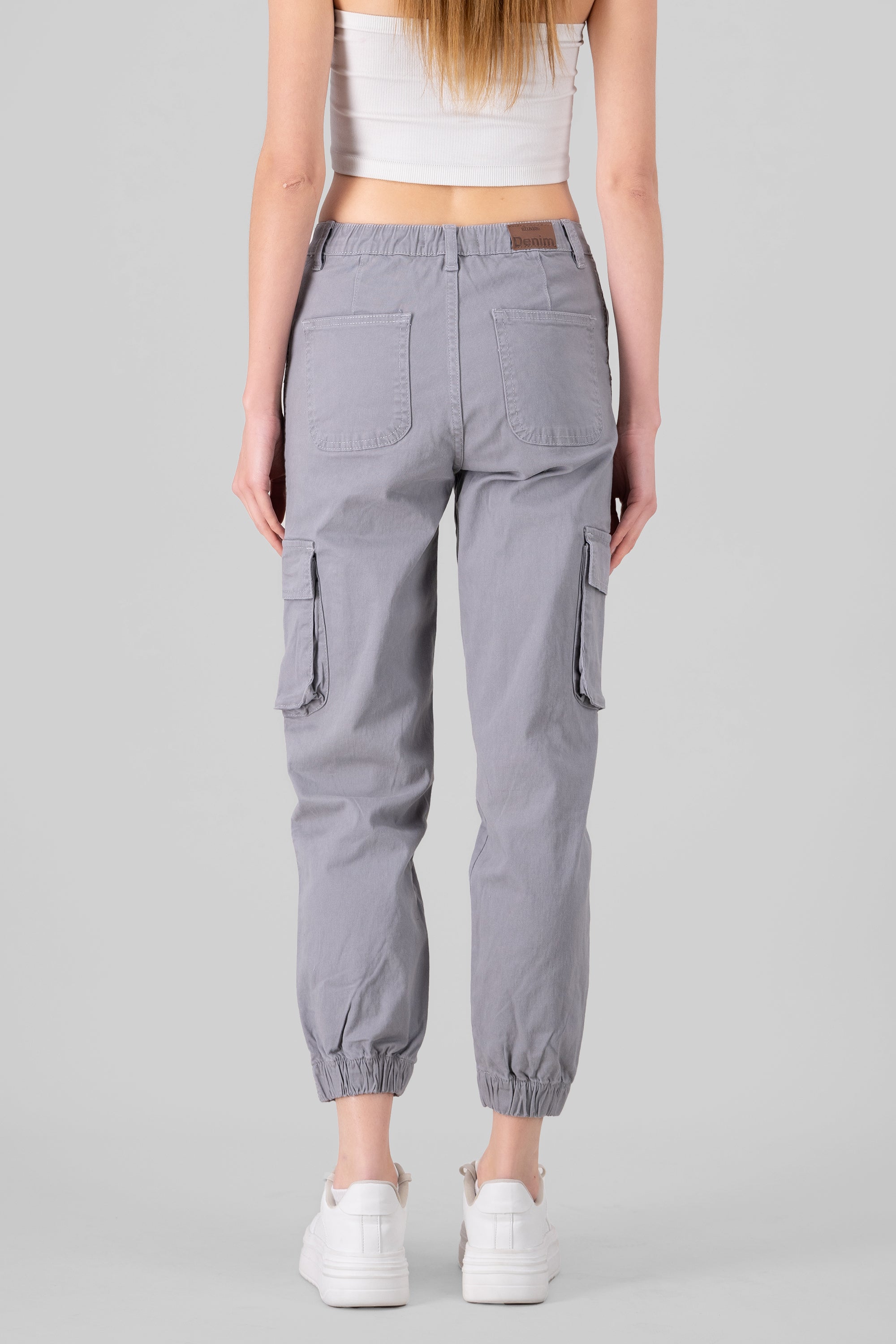 High Waisted Cargo Jeans LIGHT GRAY