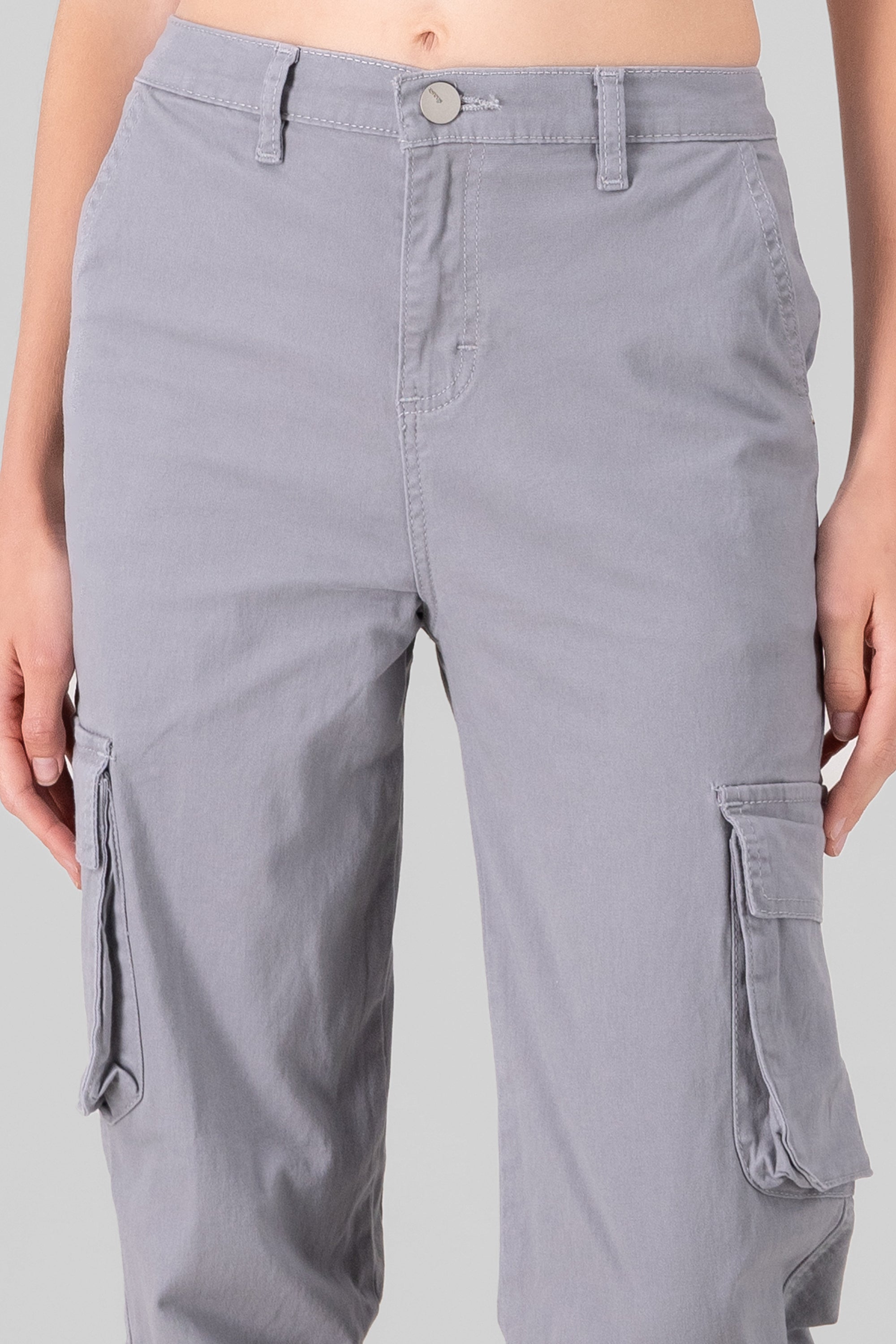 High Waisted Cargo Jeans LIGHT GRAY