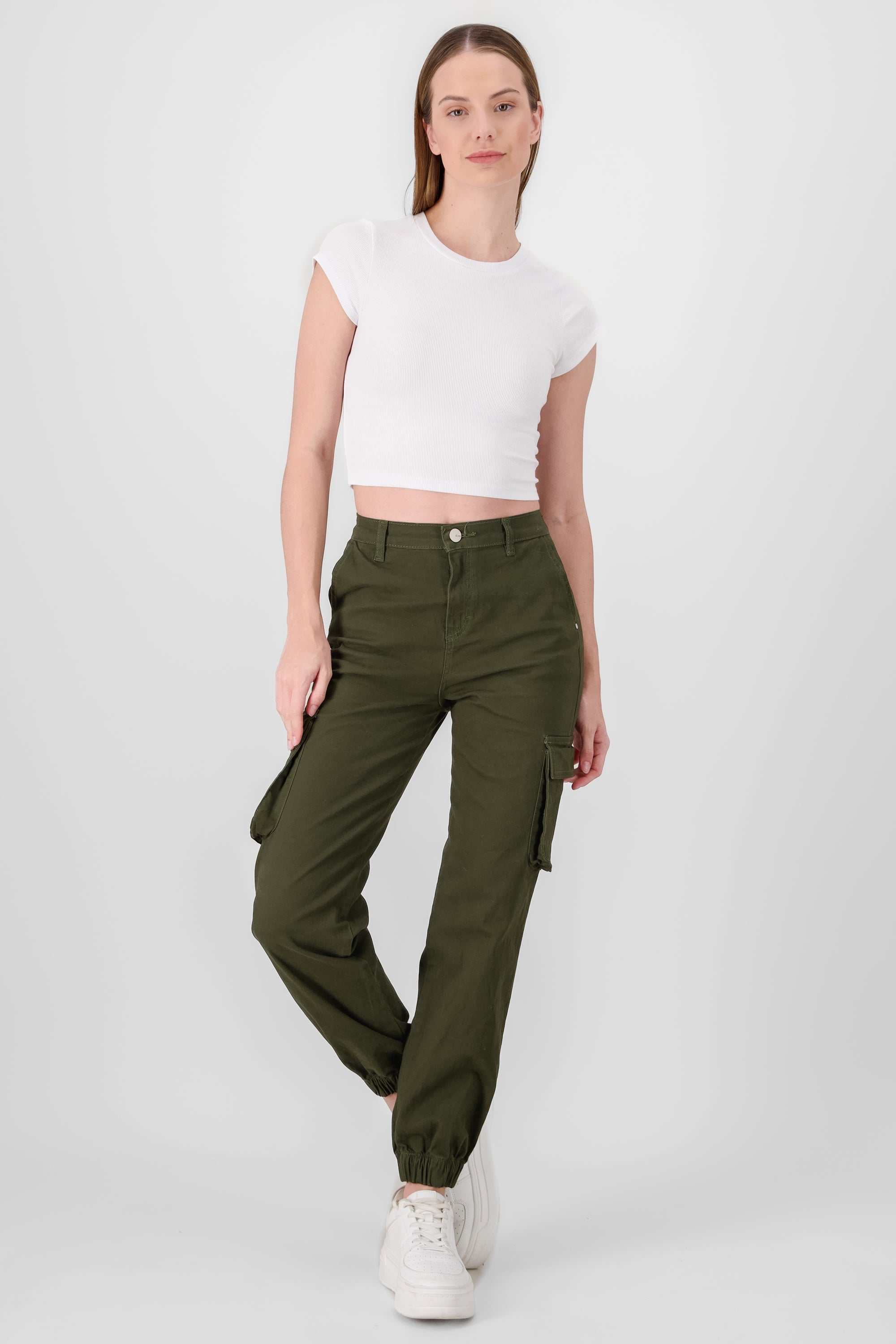 High Waisted Cargo Jeans HUNTER GREEN