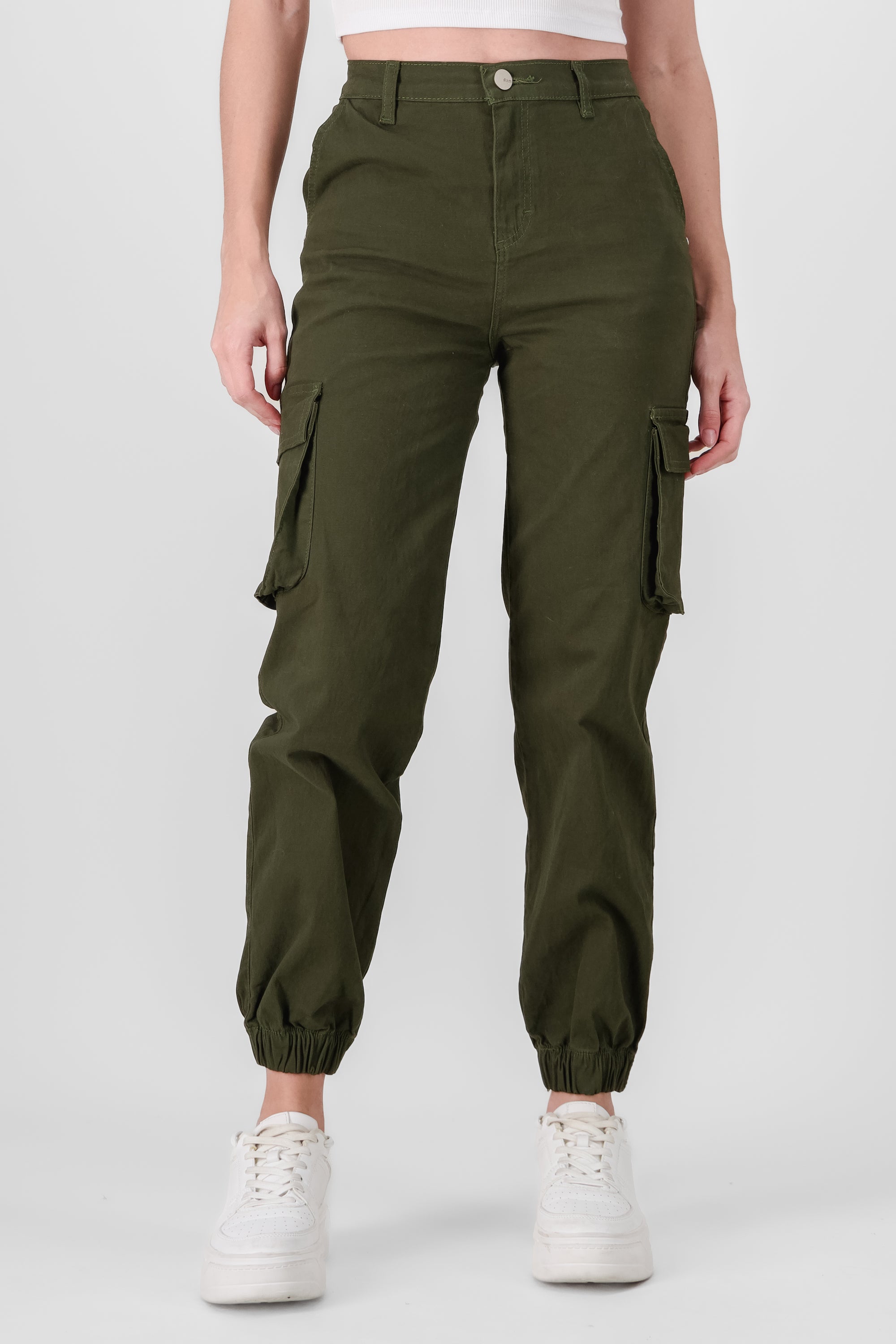 High Waisted Cargo Jeans HUNTER GREEN