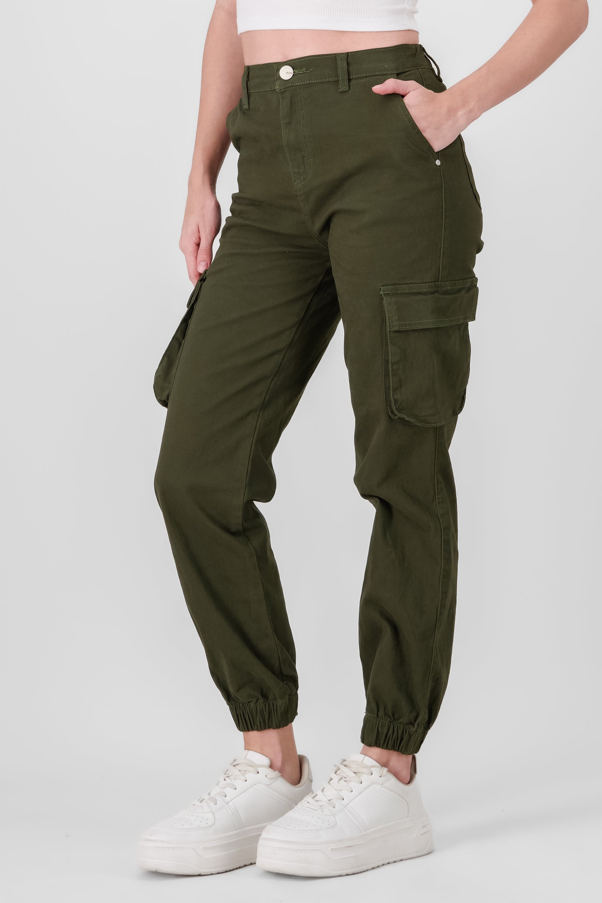 High Waisted Cargo Jeans HUNTER GREEN