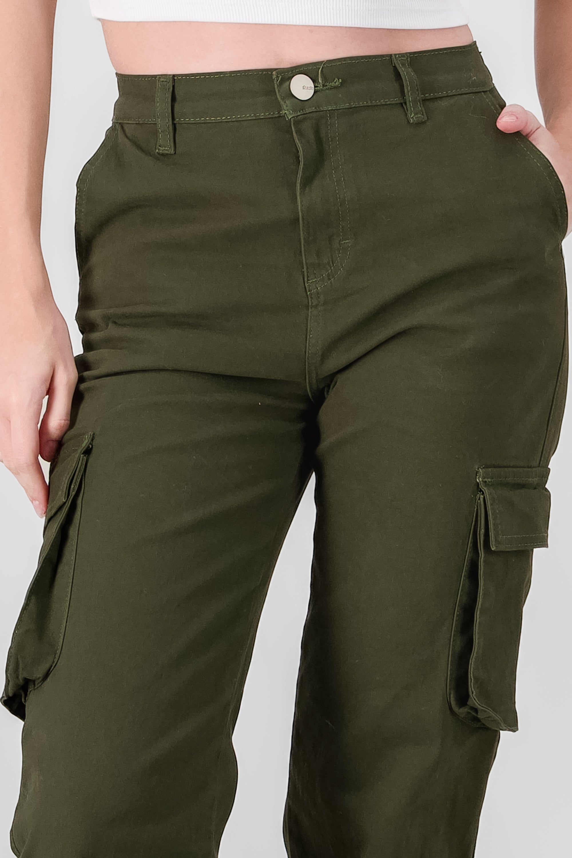 High Waisted Cargo Jeans HUNTER GREEN