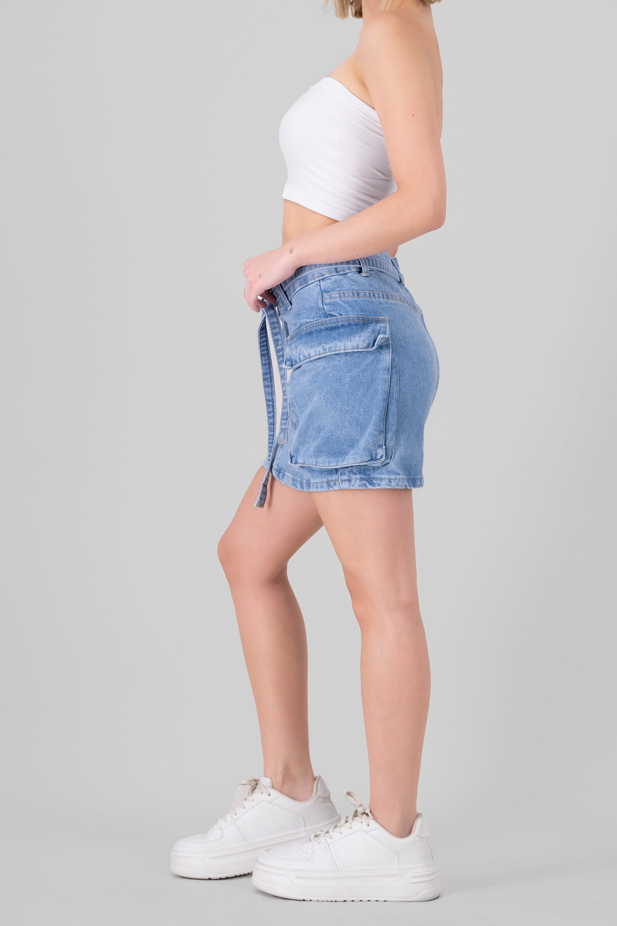 Denim Cargo Skirt With Pockets LIGHT ACID WASH