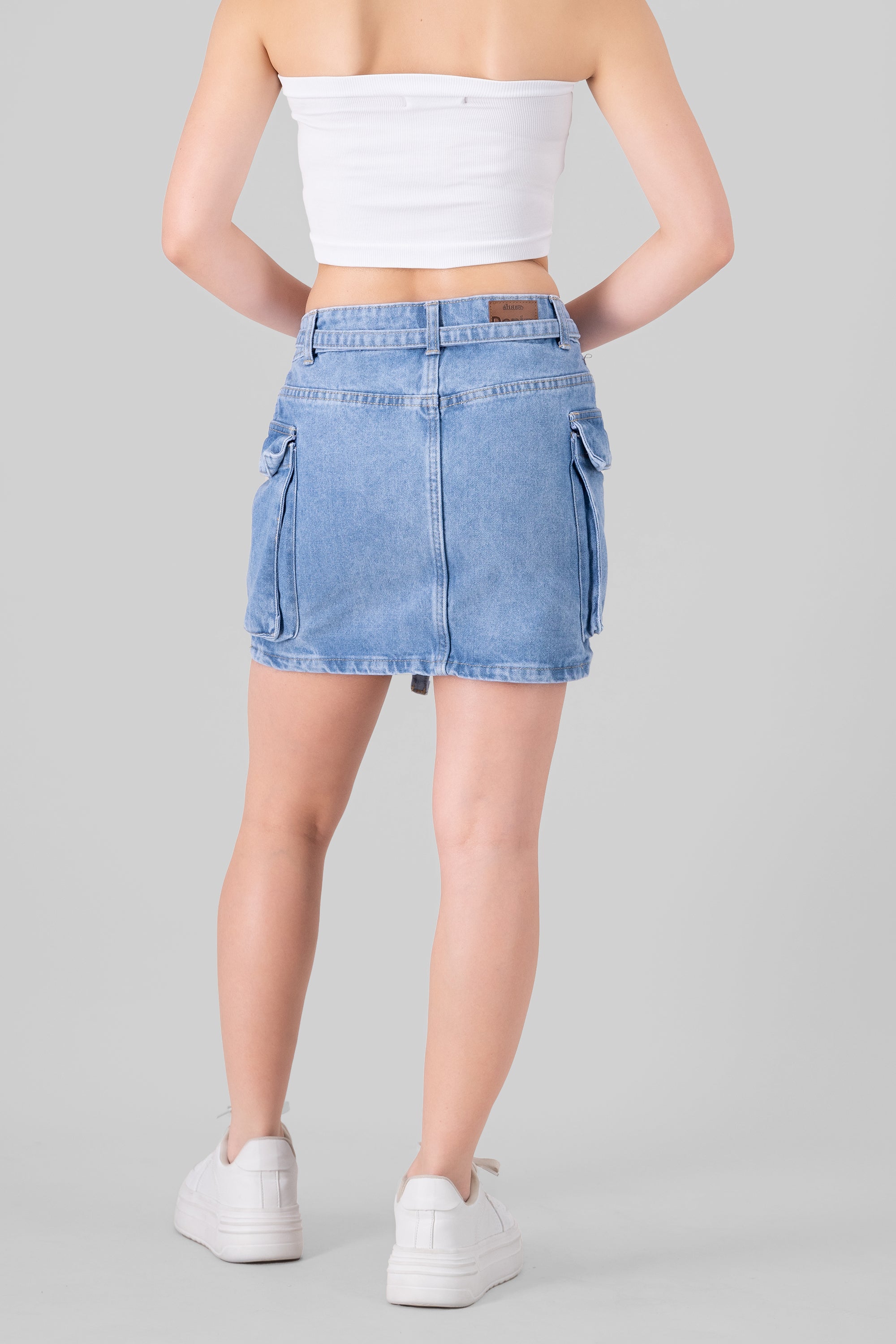 Denim Cargo Skirt With Pockets LIGHT ACID WASH