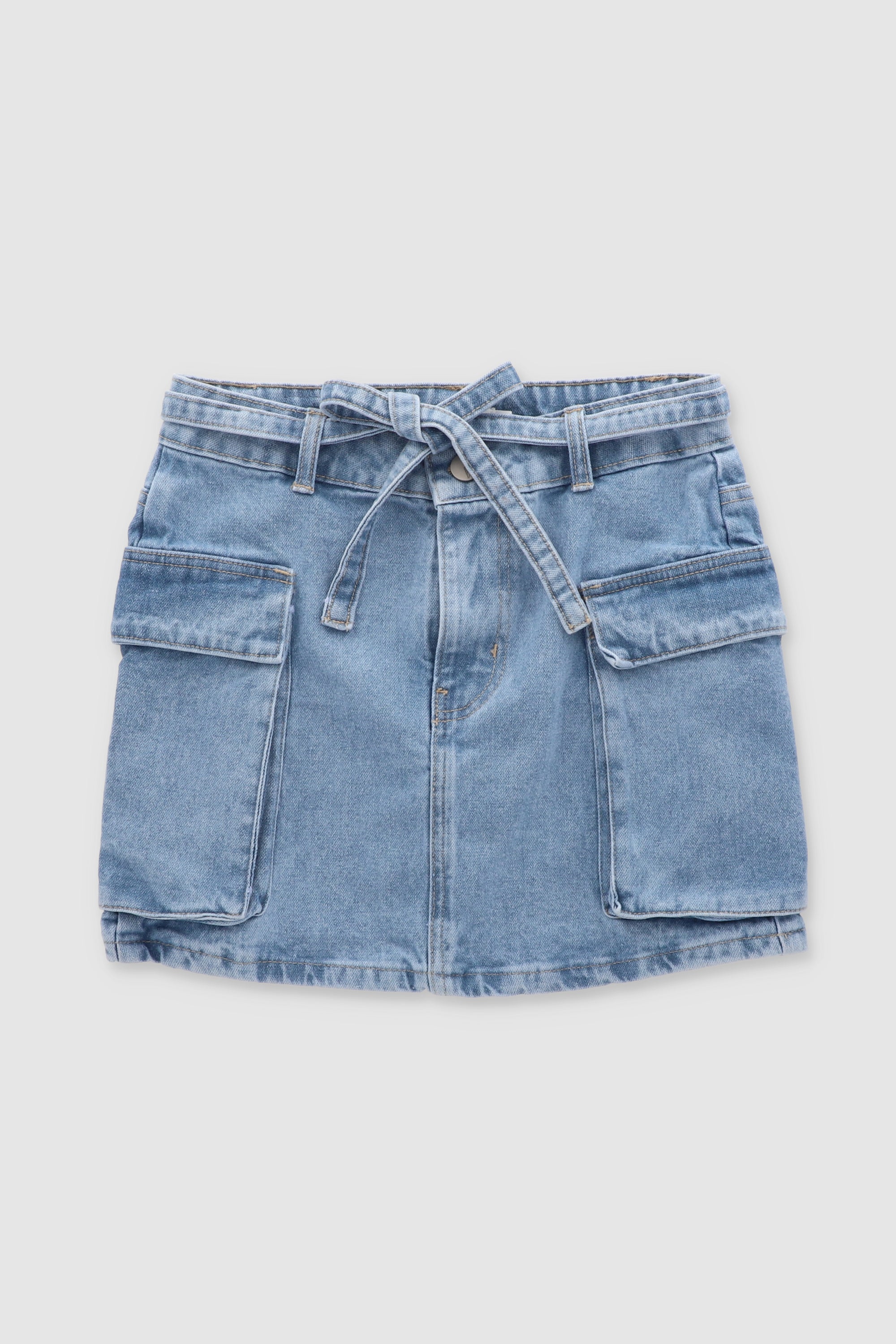 Denim Cargo Skirt With Pockets LIGHT ACID WASH