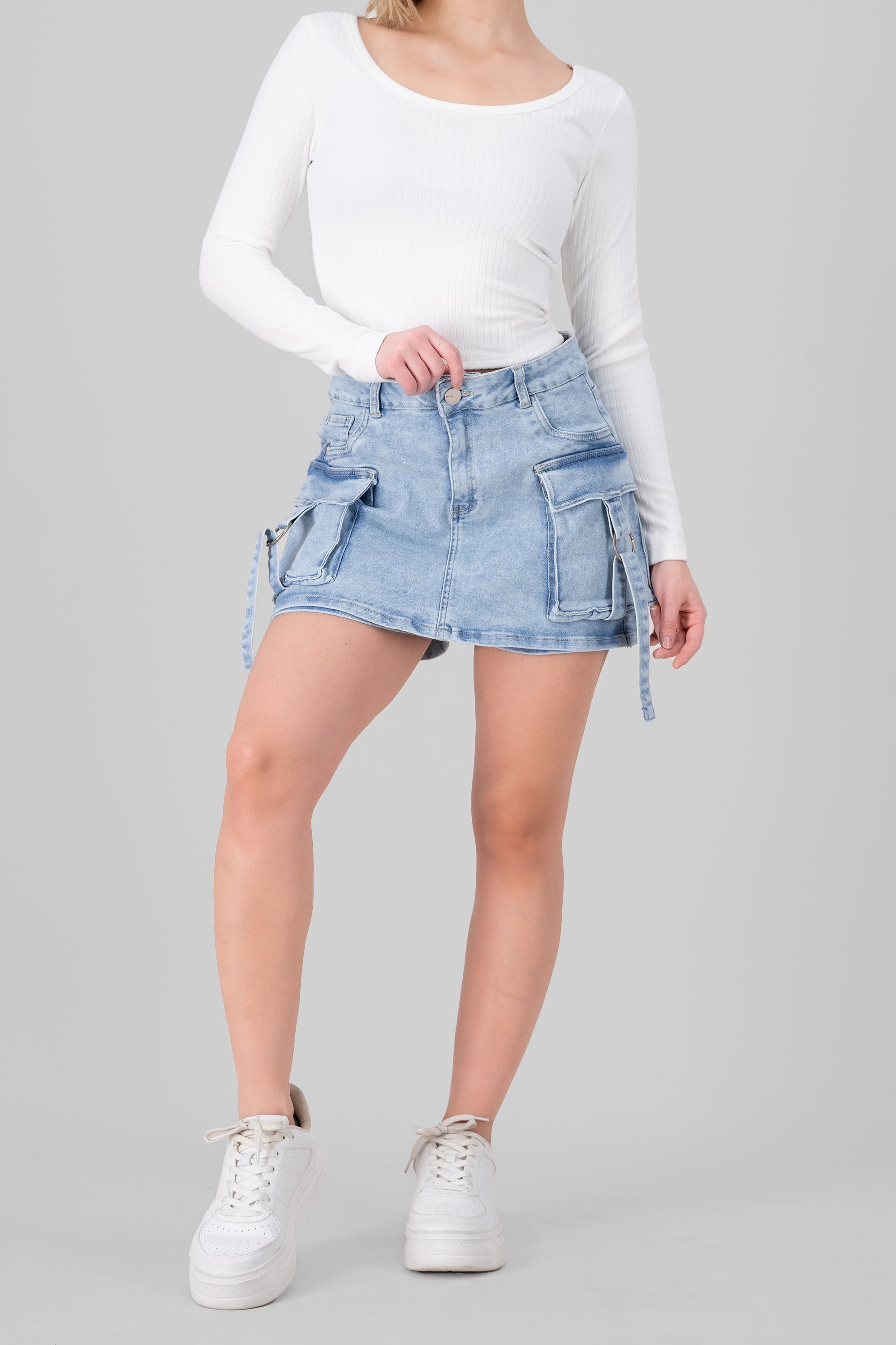 Skort With 2 Pockets And Rings LIGHT ACID WASH