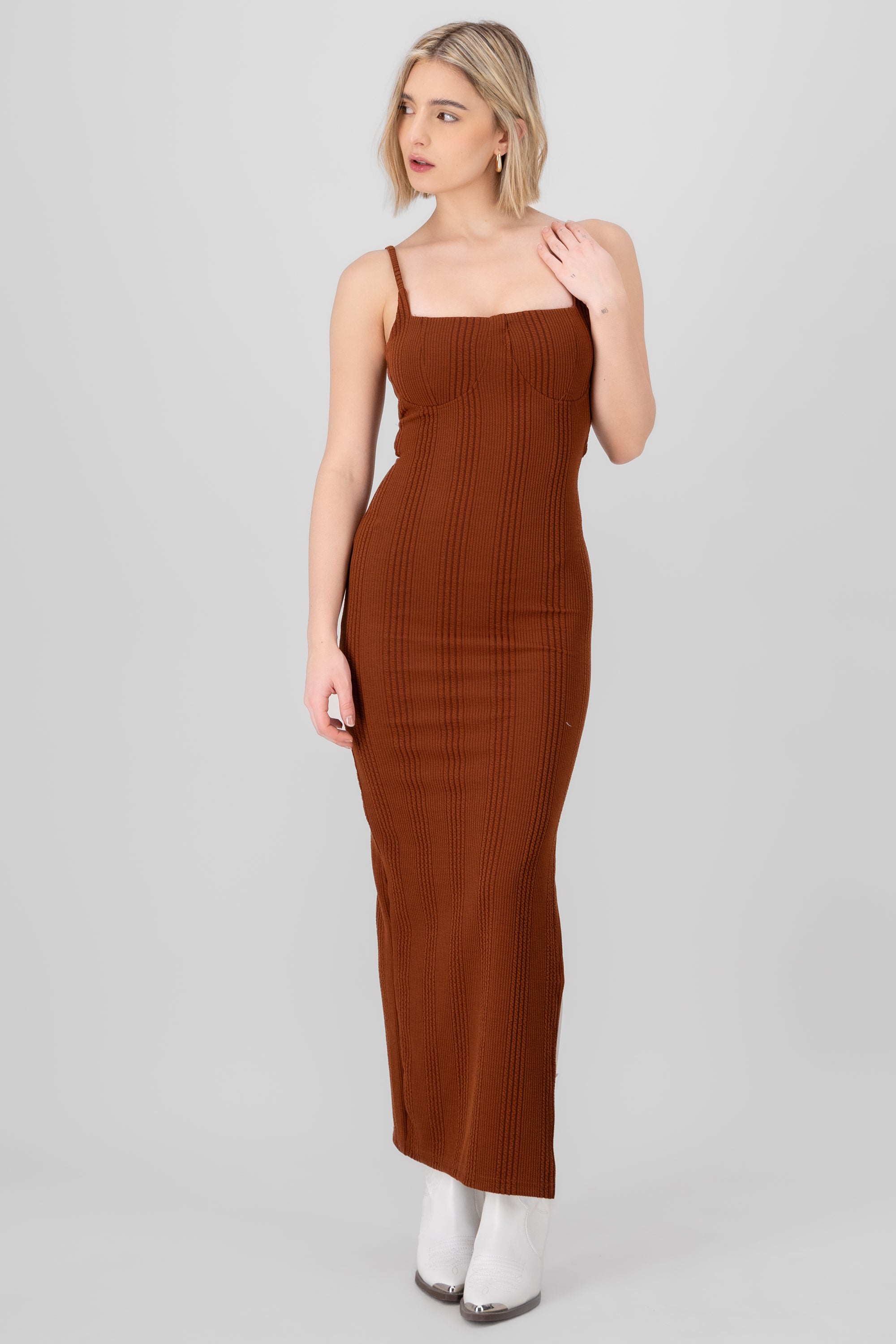 Textured Maxi Dress BROWN