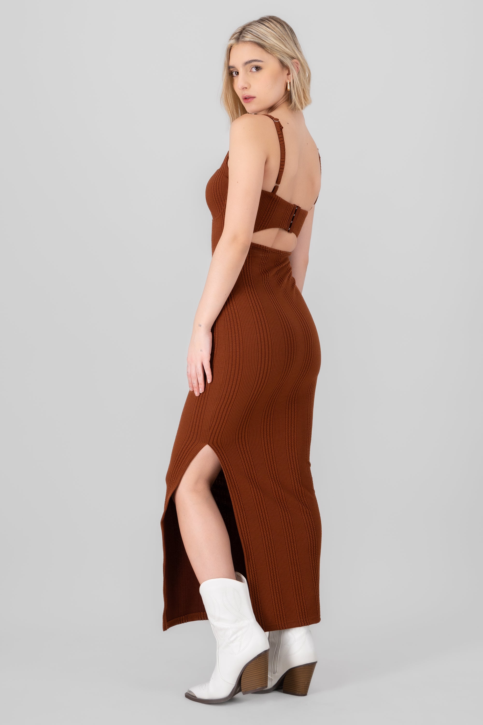 Textured Maxi Dress BROWN