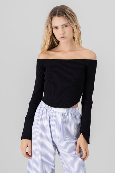 Off Shoulder Knit Top BLACK