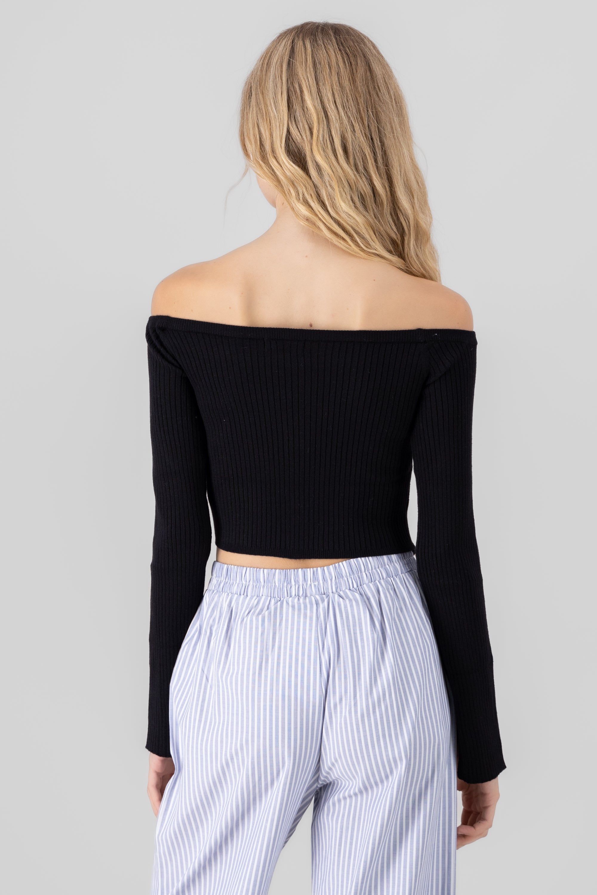 Off Shoulder Knit Top BLACK