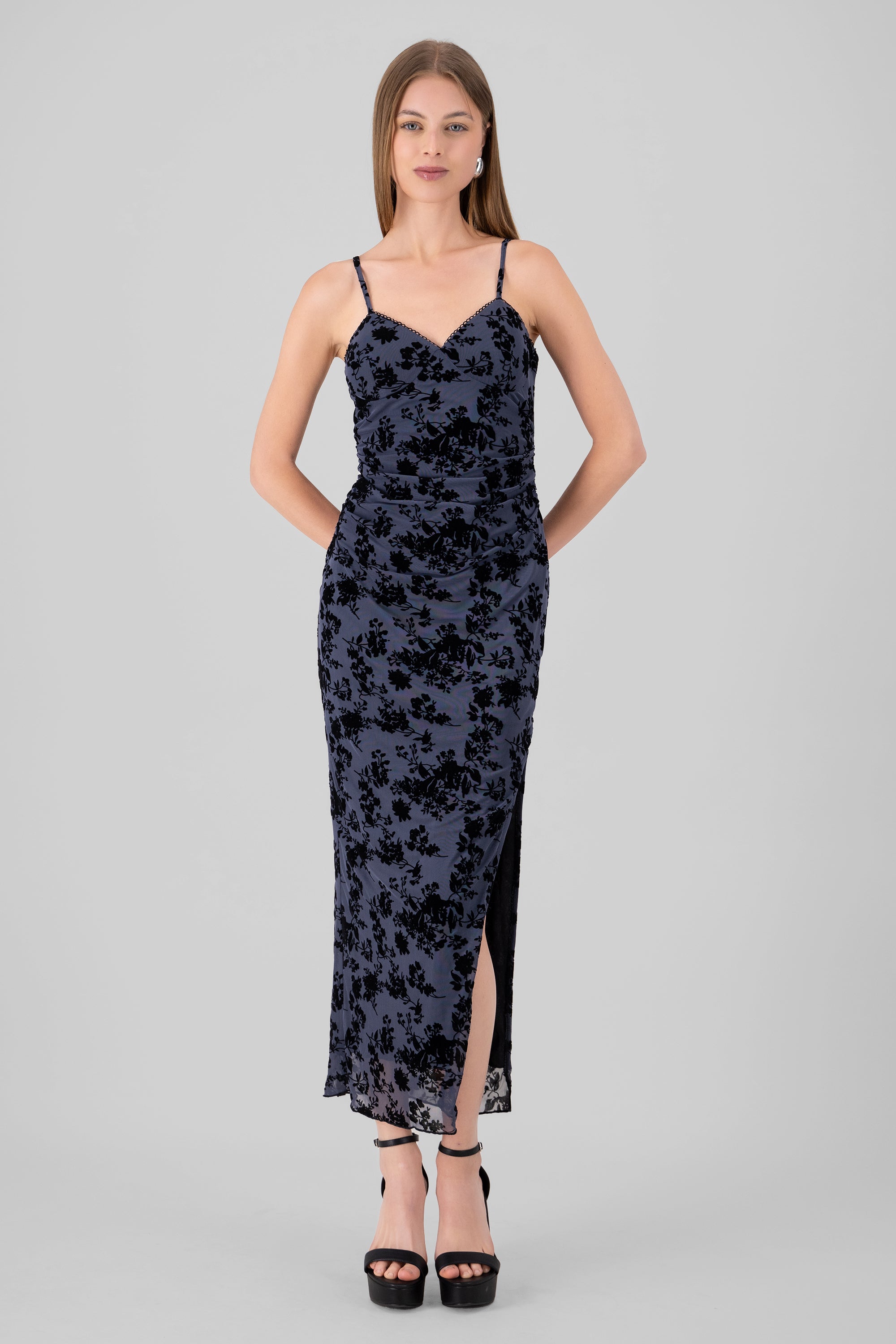 Maxi Dress With Mesh Flock BLACK COMBO