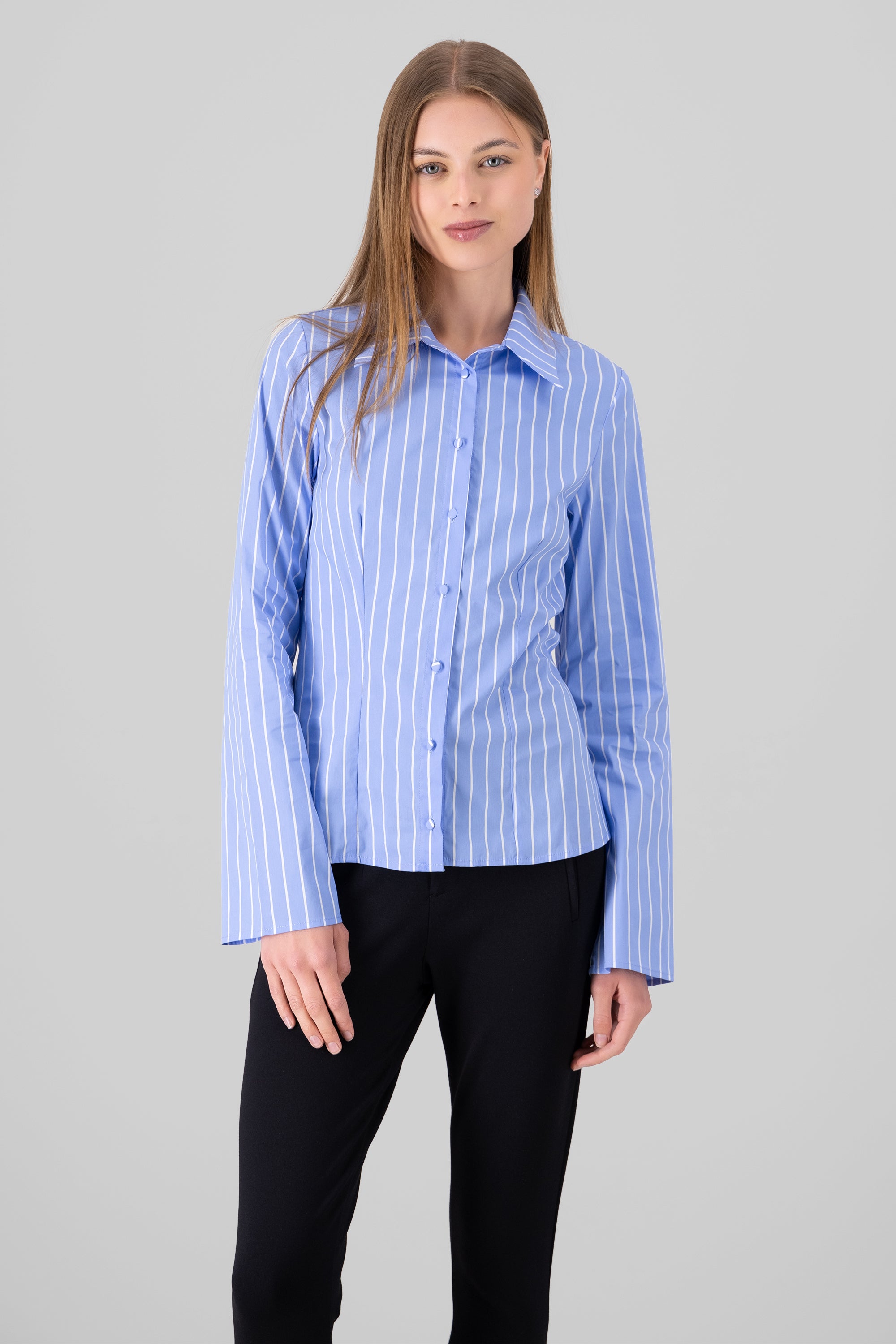 Striped Wide Sleeves Shirt BLUE COMBO