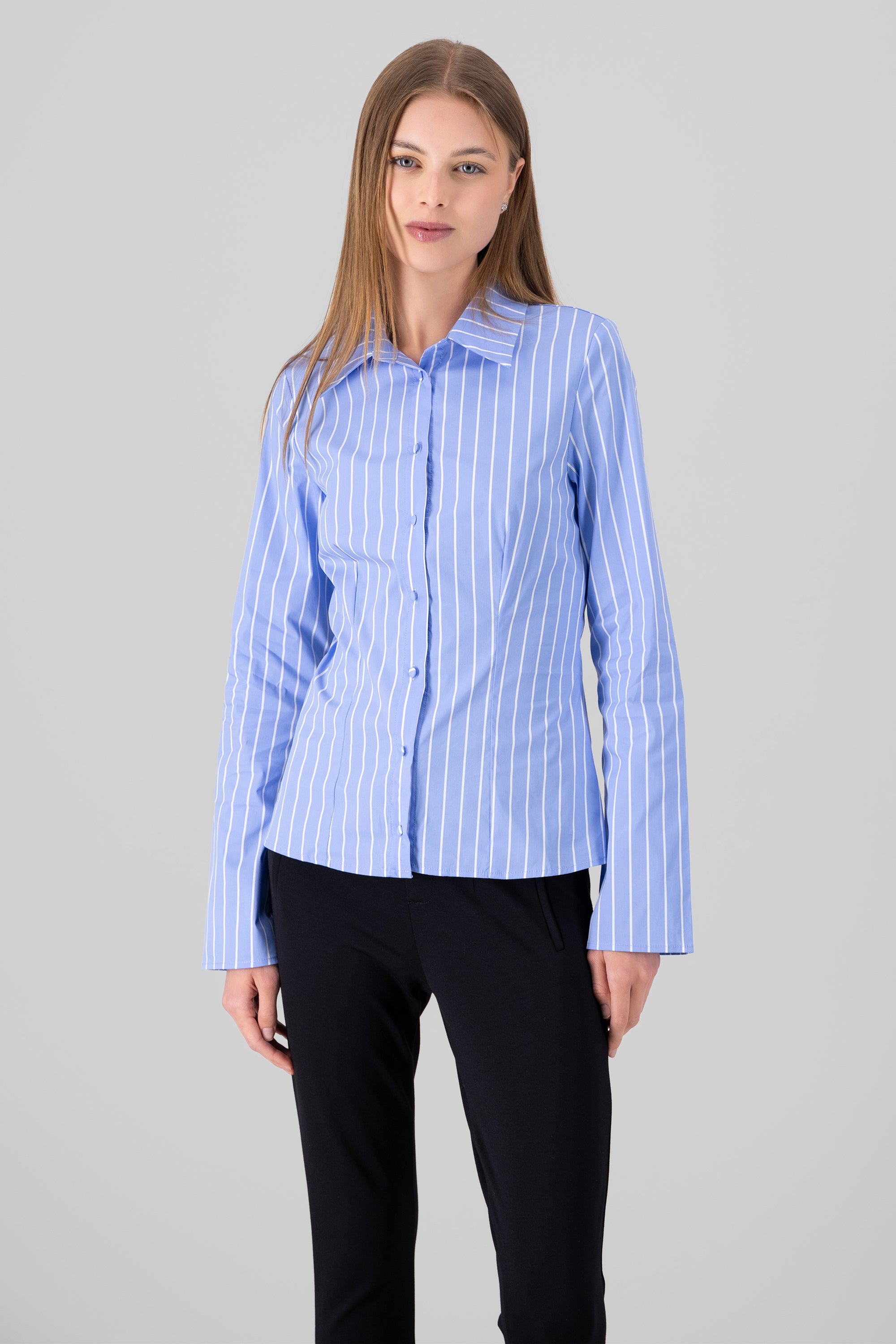 Striped Wide Sleeves Shirt BLUE COMBO