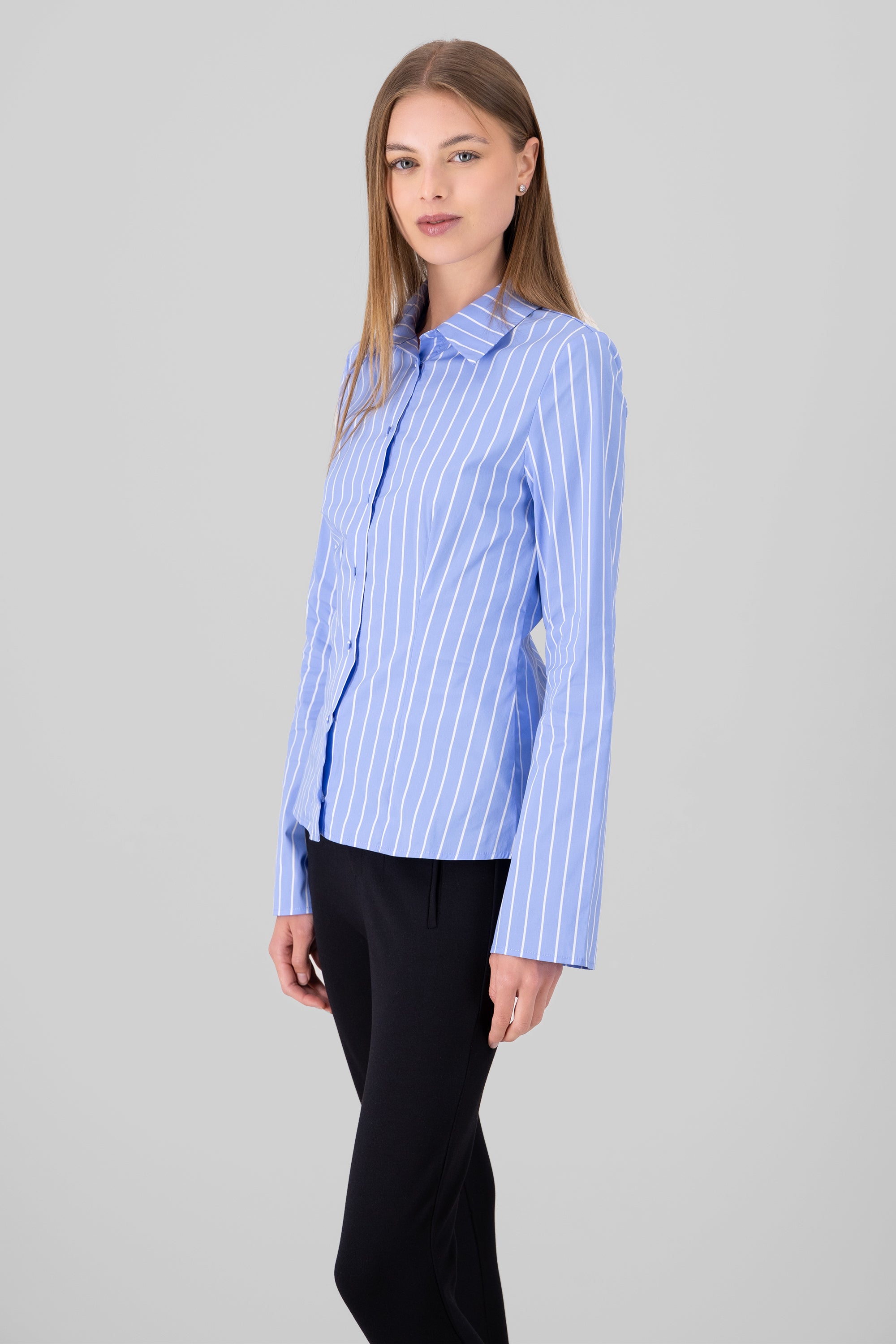 Striped Wide Sleeves Shirt BLUE COMBO