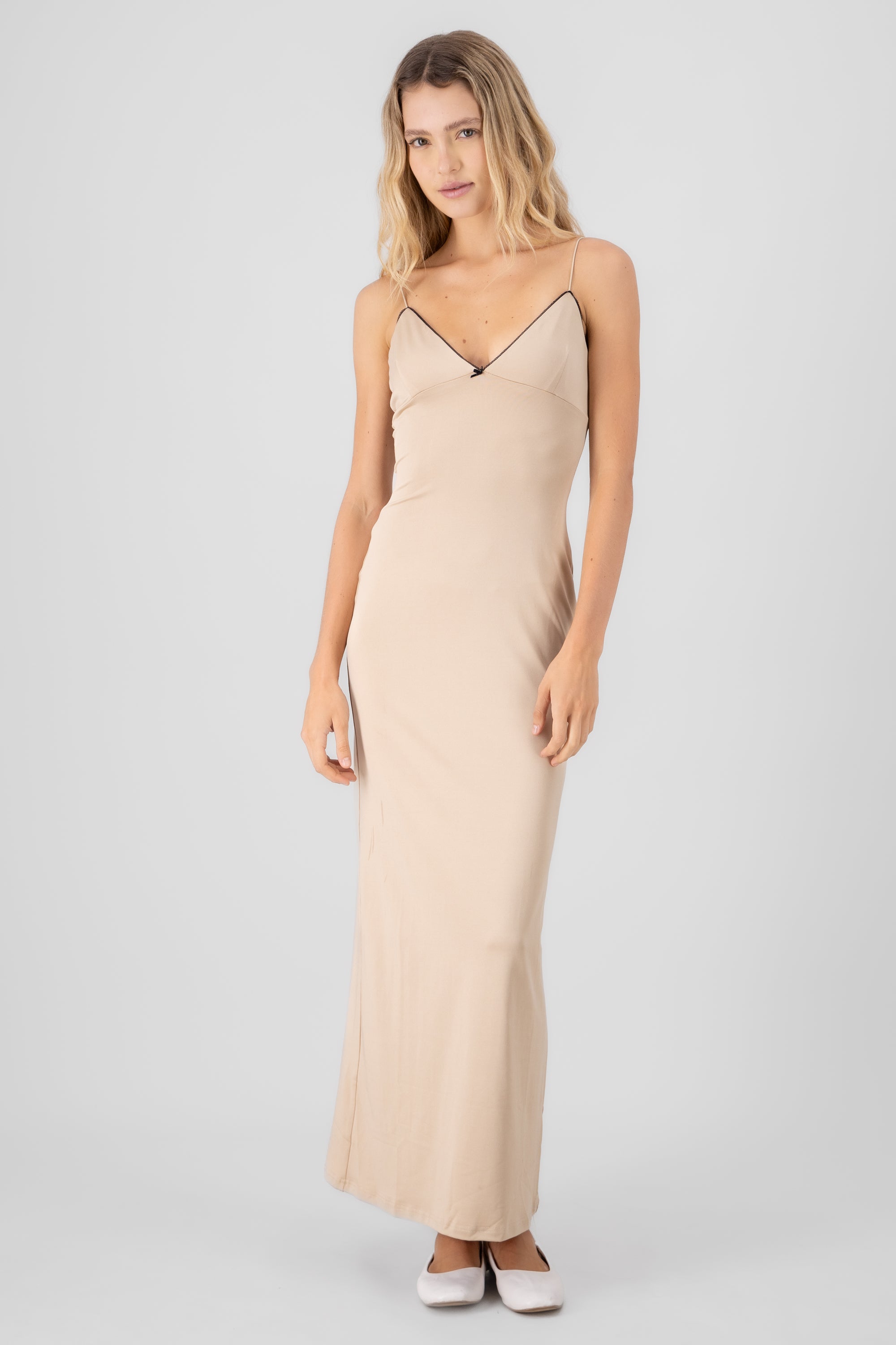 Solid Maxi Dress with Bow Detail KHAKI