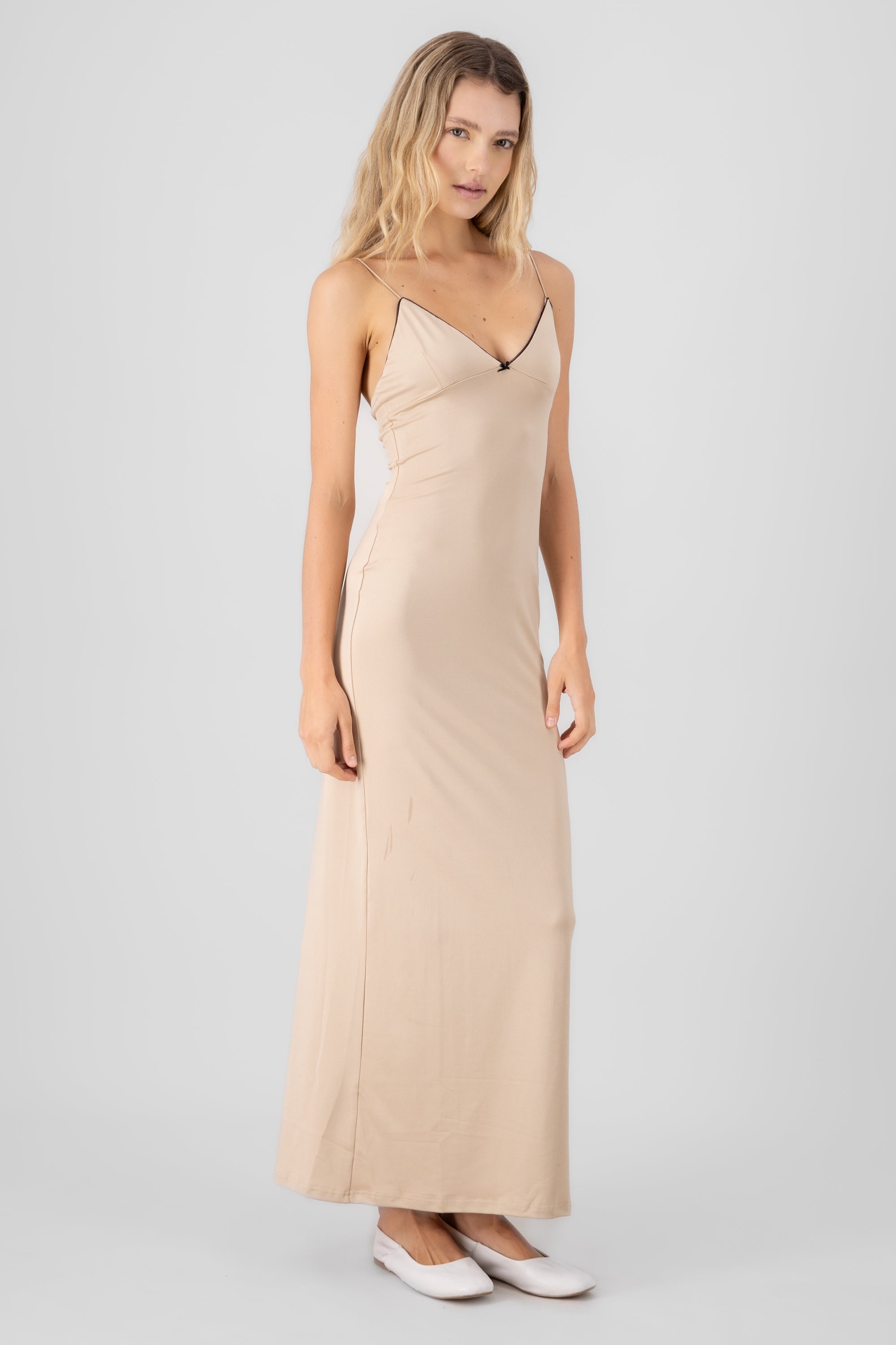 Solid Maxi Dress with Bow Detail KHAKI